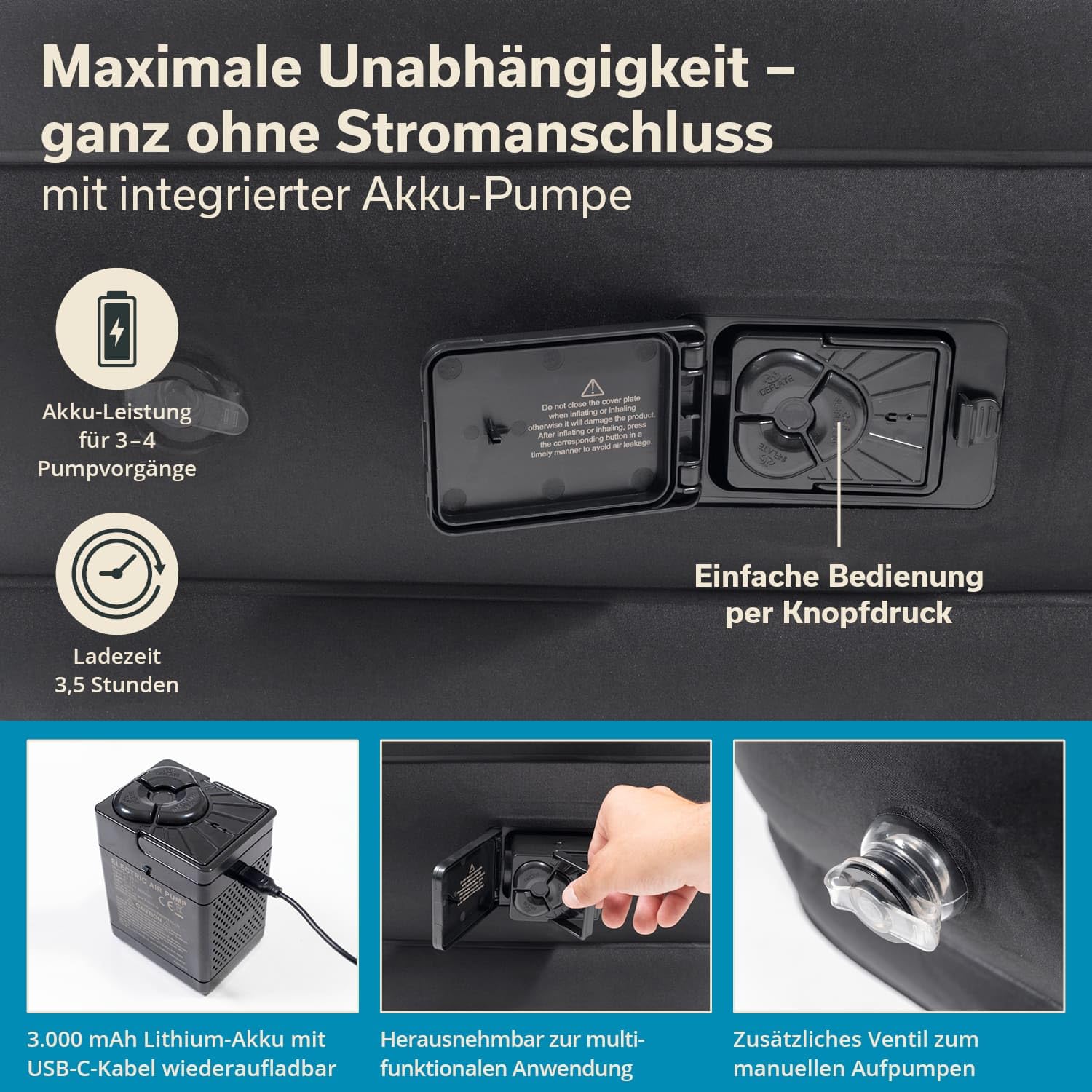 Skandika Doppel Luftmatratze Sveja Flex | aufblasbare Matratze, für 2 Personen, Luftbett selbstaufblasend mit Pumpe, 204 x 151 x 43 cm, 300 kg belastbar, Tragetasche | Luftmatratzen, Zelt, Camping