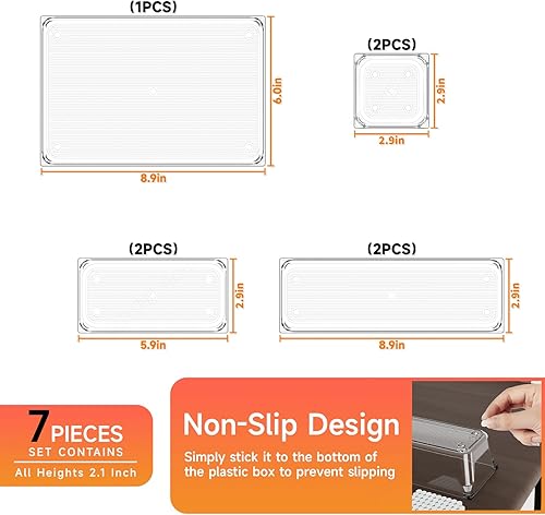 Miniatura 2 de Juego de 7 organizadores de cajones de plástico transparente, 4 tamaños, organizadores de cajones de baño y contenedores de almacenamiento,