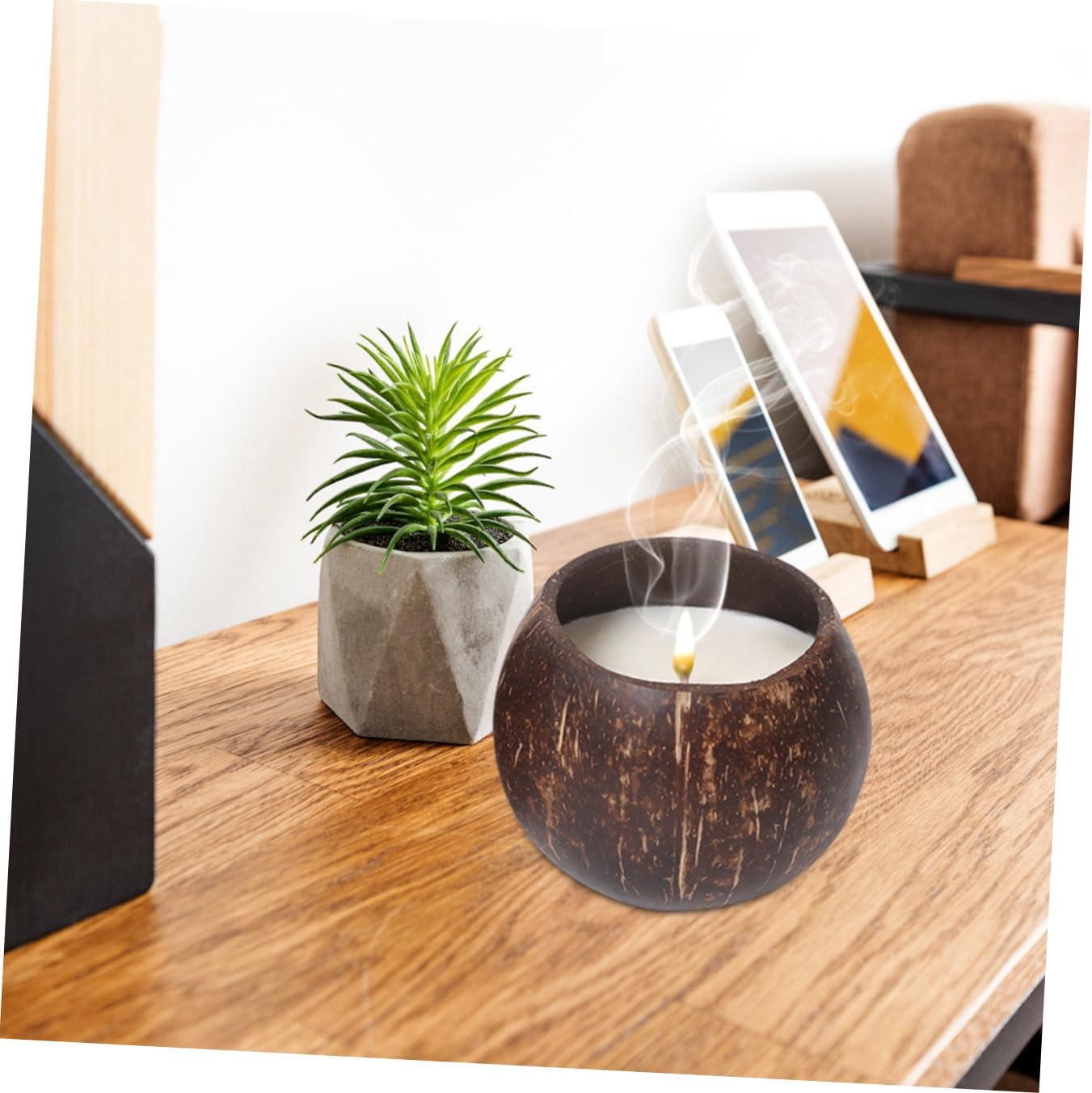 PRETYZOOM 2Pcs Coconut Shell Candle Bowls Natural Scented Candle Holders for Aromatherapy Meditation and Home Decor Storage Containers Khaki