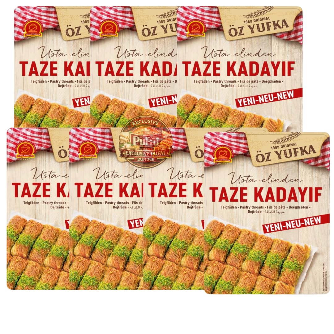 7 STÜCK X OZVERSE Kadayif Teigfäden hauchdünn taze kadayıf Engelshaar Geeignet zur Zubereitung berühmter Dubai Schokolade 400 Gramm [Frische garantiert]