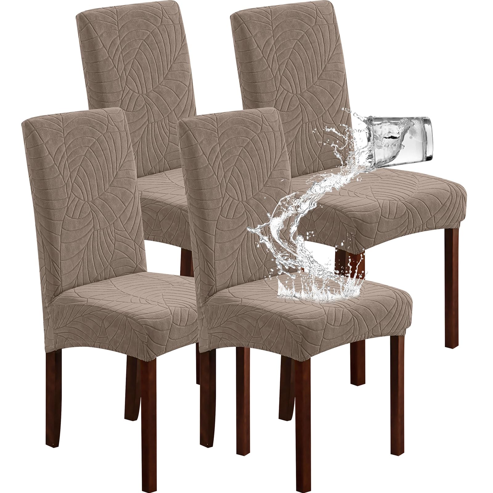 Genina 100% Waterproof Chair Covers for Dining Room Set of 4, Large Dining Room Chair Covers Protectors Stretch Kitchen Parson Chair Slipcovers for