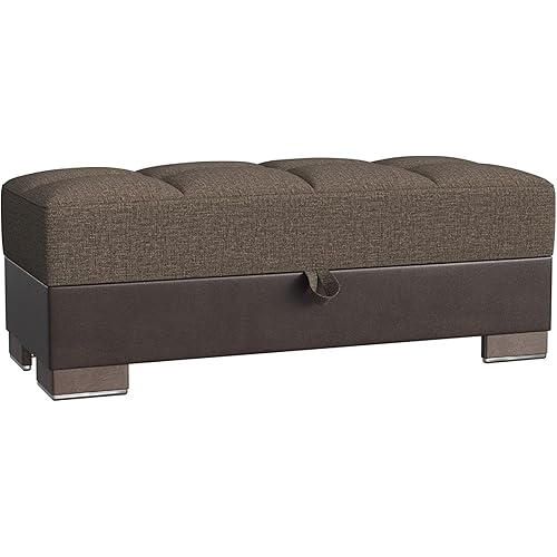 Ottomanson Convertible Furniture with Storage Legacy X Collection, Wood Trimmed Ottoman, Brown/Brown-PU Polyester