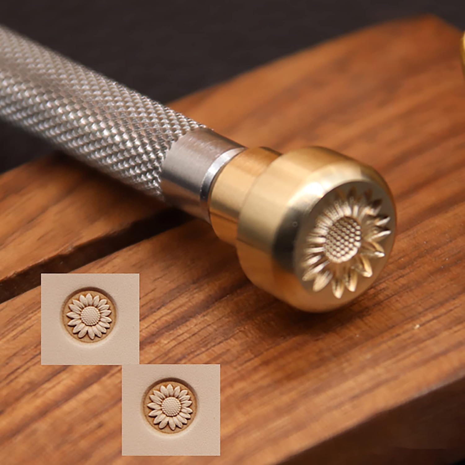 RUIQIN Leather Stamps, Sunflower Shape Flower Center Leather Stamping Tools, Professional Leather Carving Tools, Leather Crafting Tools for Leather Working and Leathercraft (Sunflower)