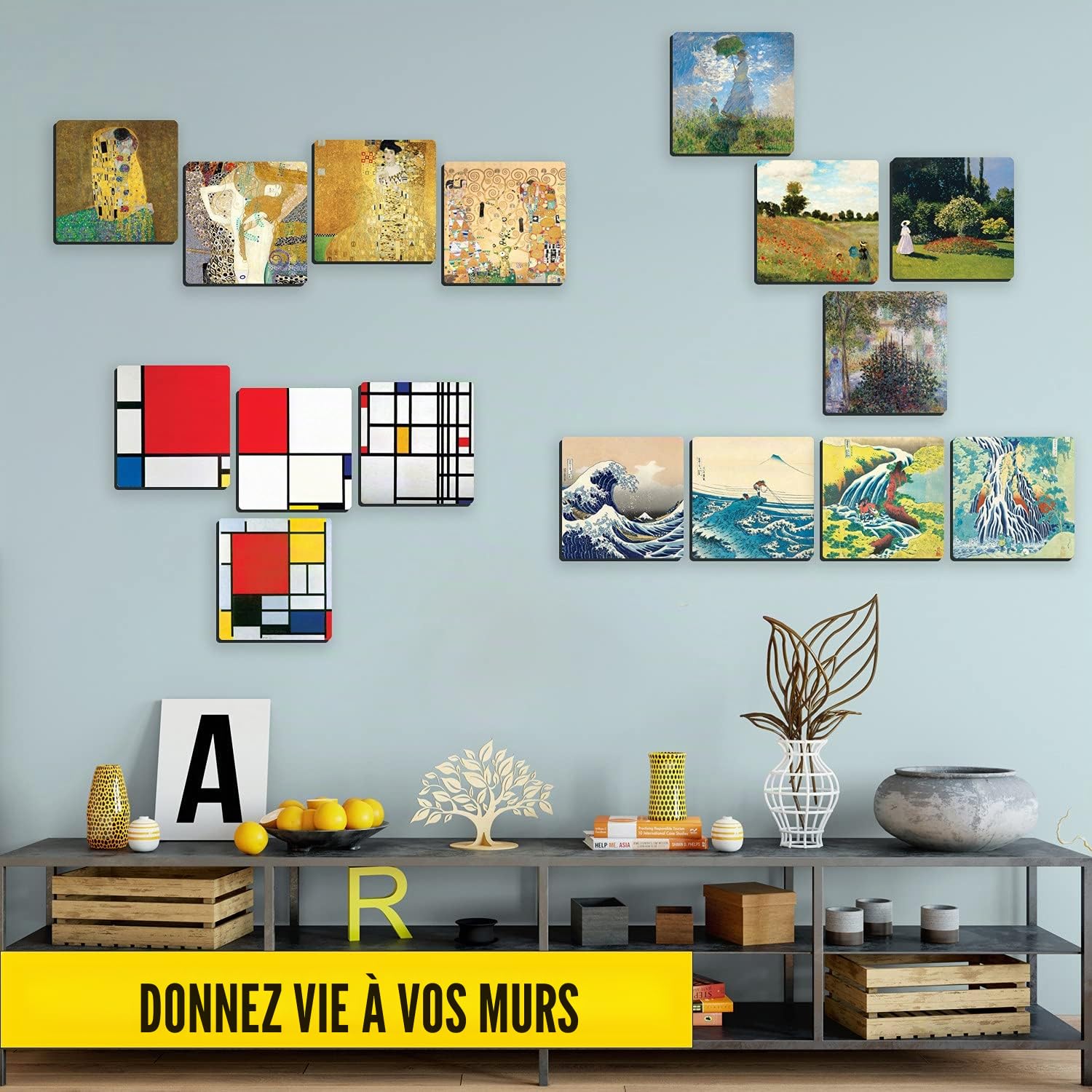 Giallobus - 4 carrés multi-panneaux - Banksy - Les plus belles œuvres de Banksy - Collection 1 - Bois MDF - 29,7x29,7 - x 4 pièces