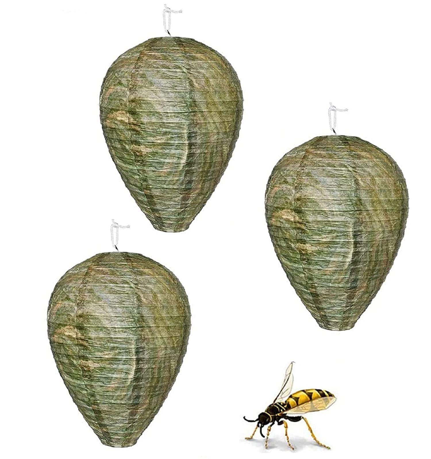 Carpenter Bee Traps Outdoors Wasp Nest Decoy - Eco Friendly Hanging Wasp Repellent, Eco Friendly Hanging Fake Wasp Nest Lantern Trap for Home and Garden Outdoors (3 Pack)