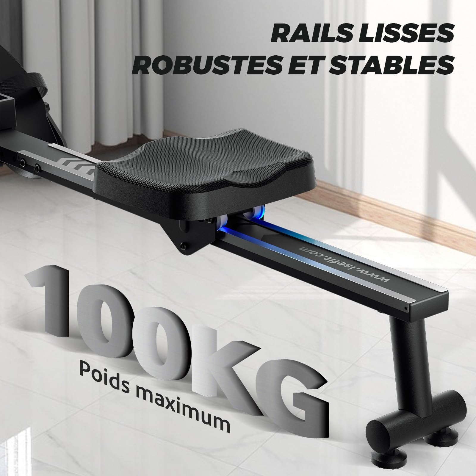 ISE Rameur Musculation, Rameurs Pliable Appartement, Rameur Magnétique 8 Niveaux Résistance, Rowing Machine Silencieux Stable, Rails Solide&Lisse, Rameurs Ecran LCD, Siège Ergonomique, Cardio-Training