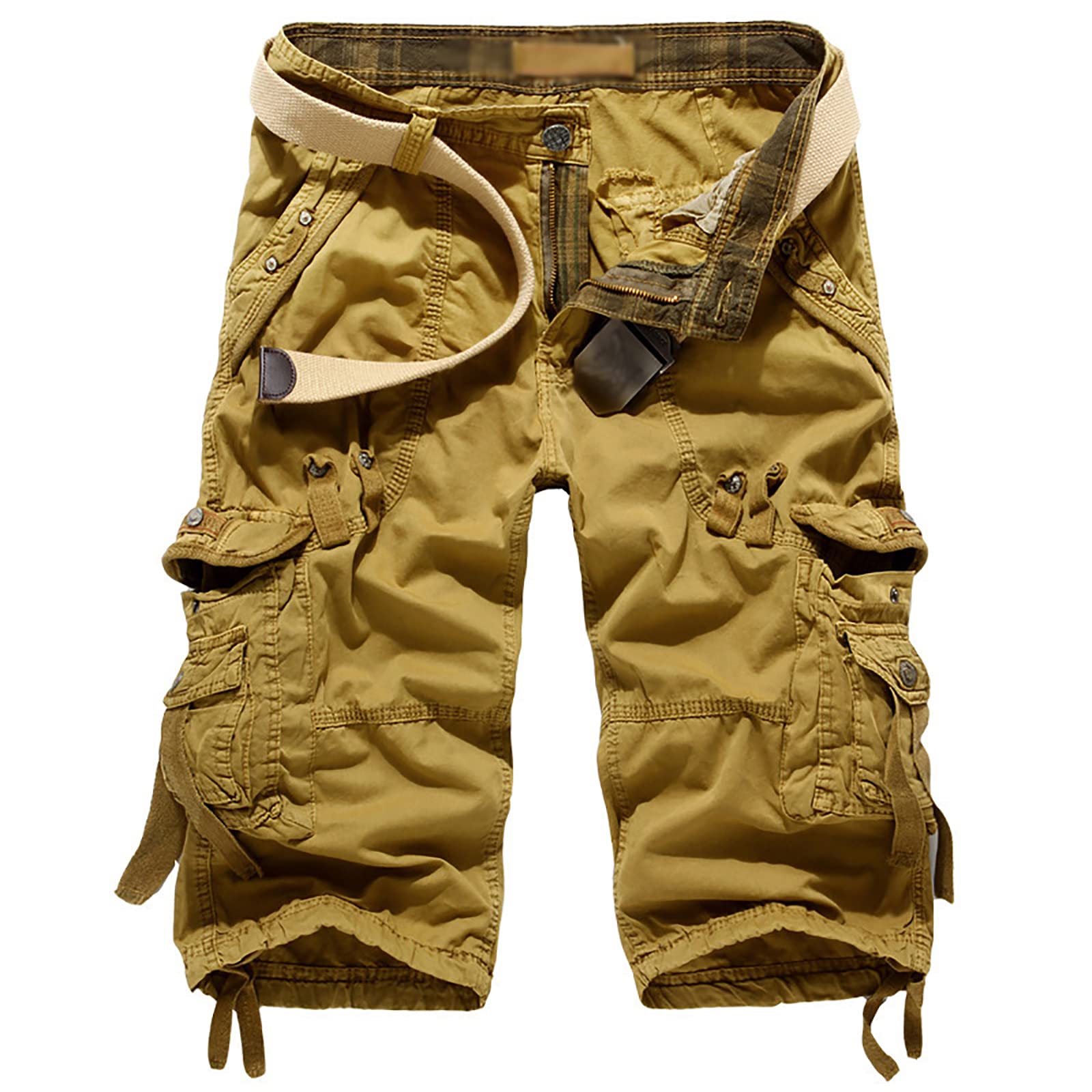 Youthful Flying Men's Khaki Outdoor Cargo Shorts Multi-Pockets Cotton Tactical Combat Shorts Quick Dry Workwear Summer(Size:30w,Color:khaki)