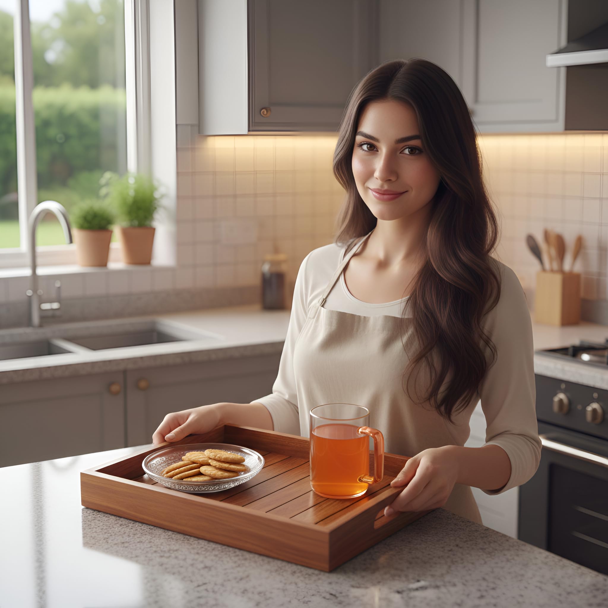 Bandejas de servir anidadas hechas a mano en bandejas de madera de Sheesham para servir té, bandeja decorativa de madera, bandeja de aperitivos, mesa de comedor, oficina, desayuno