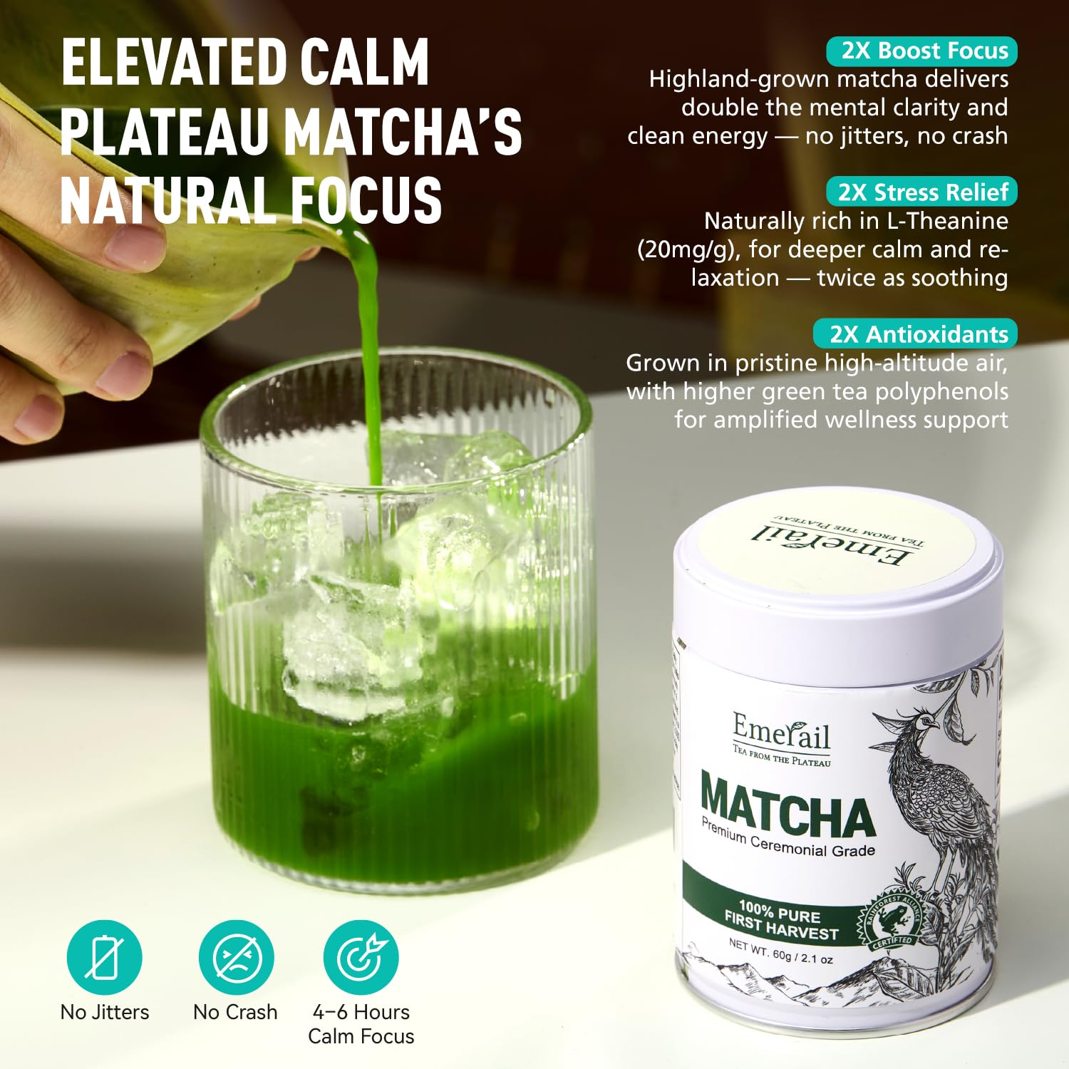 Emerail Ceremonial Grade Matcha Green Tea Powder Premium First Harvest Unsweetened 100 Pure Matcha for Lattes Smoothies and — view 4