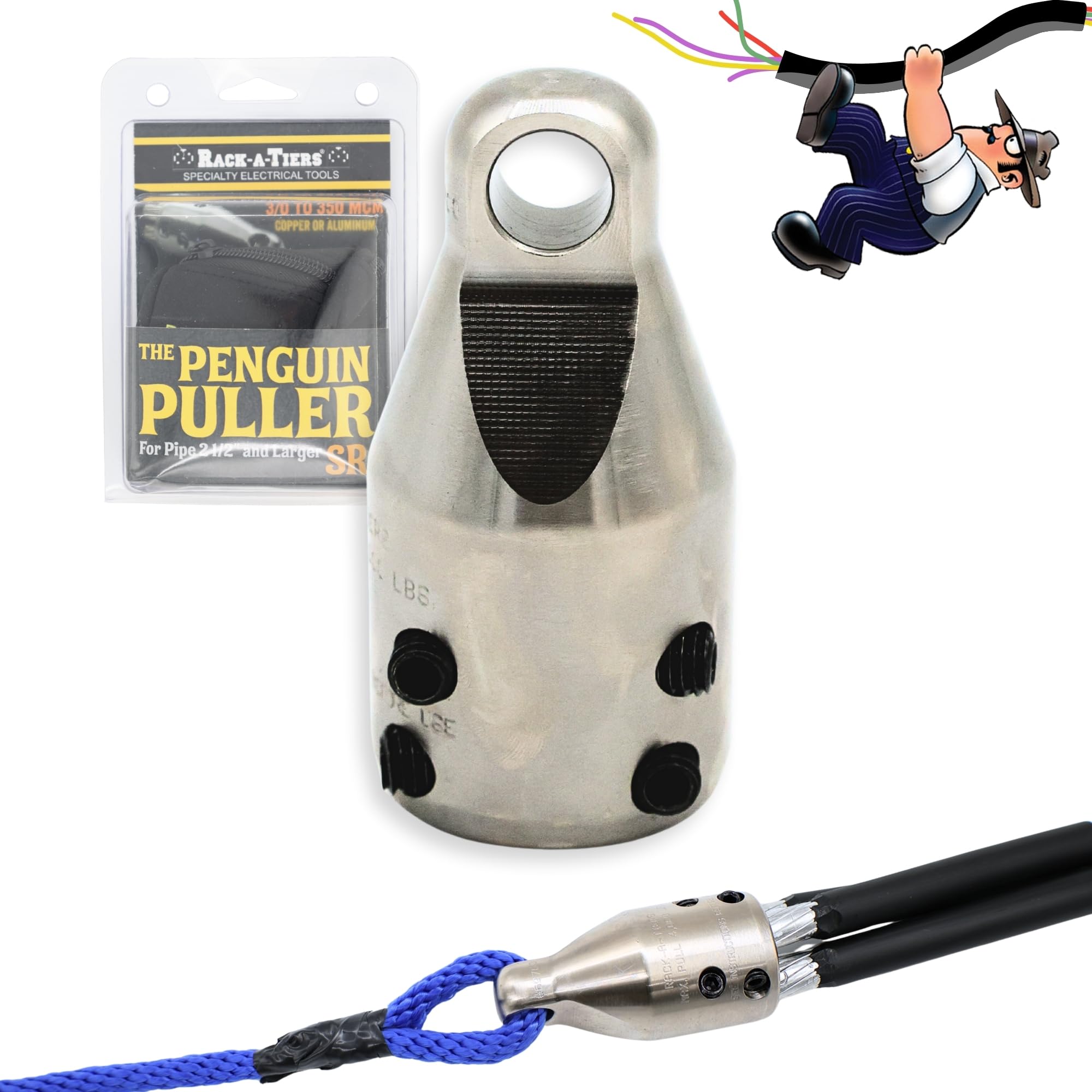 Rack-A-Tiers Penguin Puller Sr. Wire Pulling Attachment, Electrical Cable Pulling Tool, Wire Pulling Head for Electricians (69700)