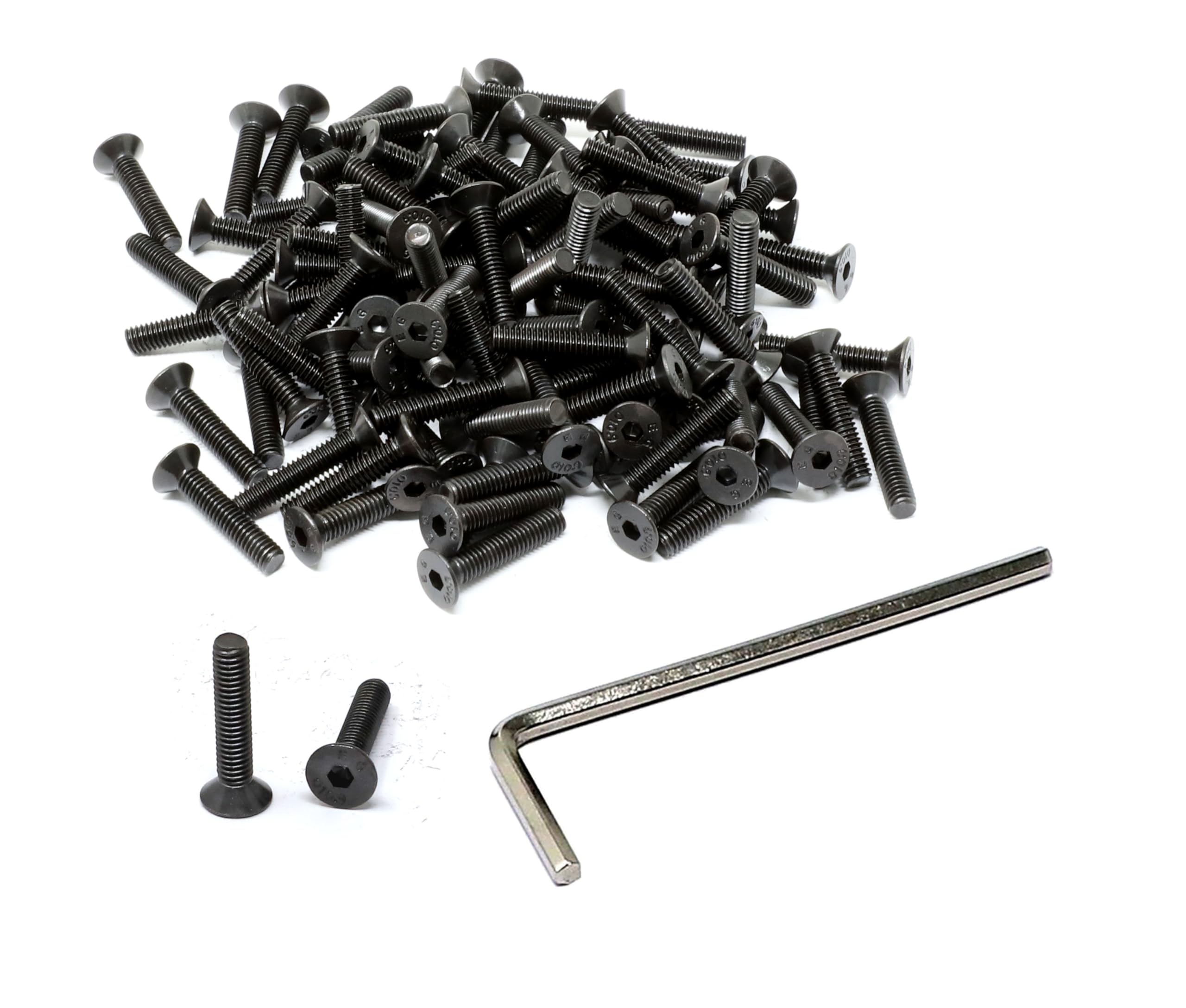 100 Pcs M4 x 20 Alloy Steel 10.9 Grade Hex Socket Flat Head Cap Screws Bolts Assortment Kit, Black Oxide Finish
