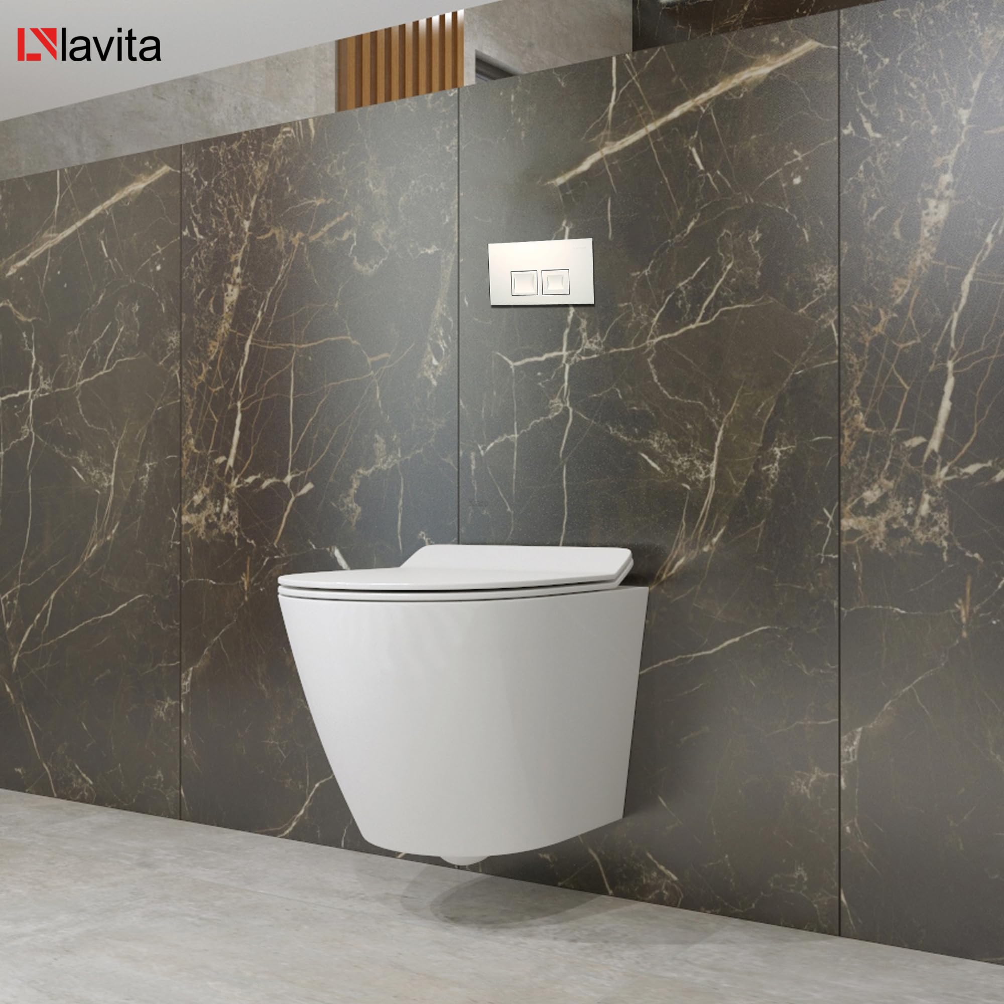 Lavita Duofix Basic Elemento de pared+Inodoro de descarga profunda Sofi Blanco Sin reborde+Asiento de inodoro con cierre automático+Botón blanco Juego completo Cisterna empotrada Juego completo WC