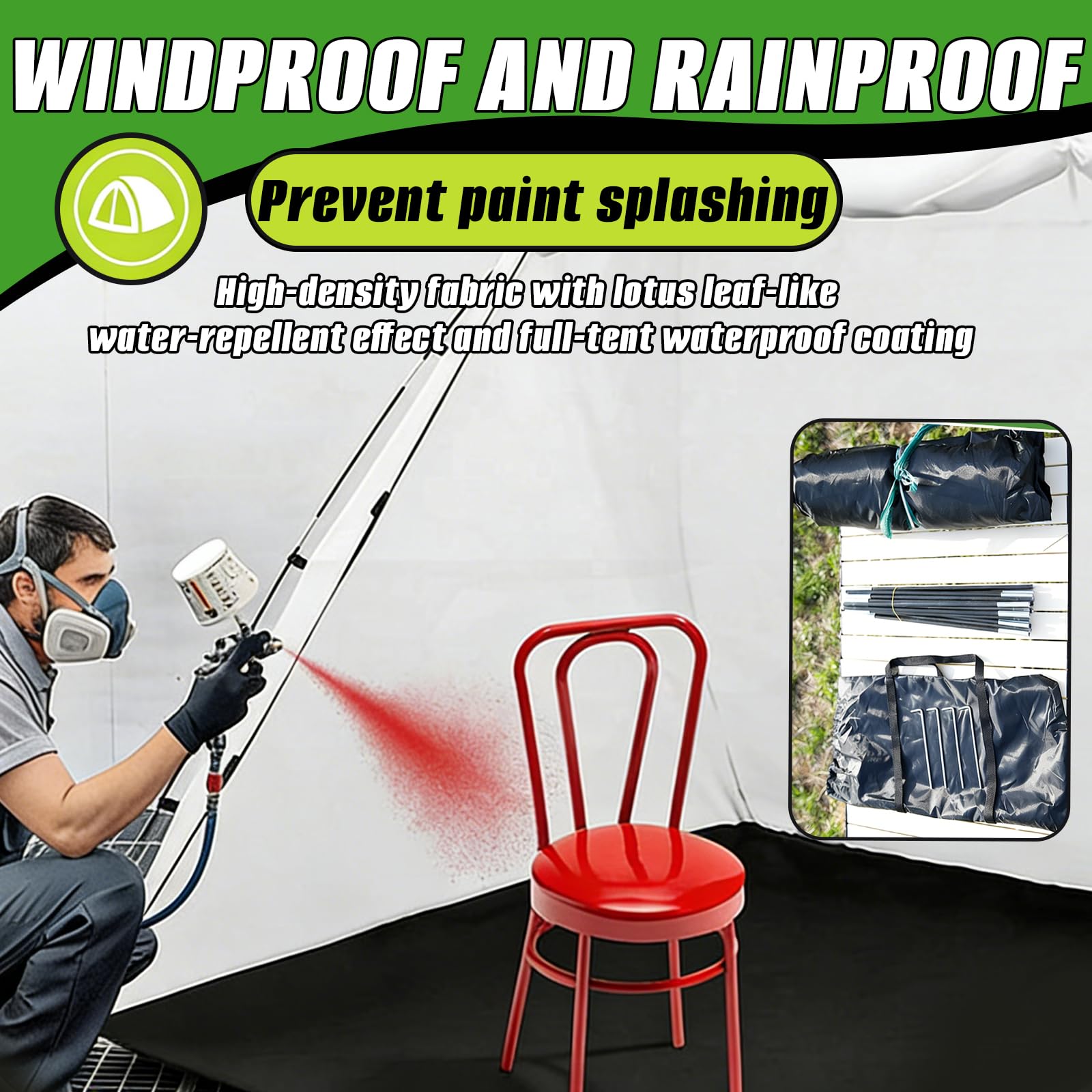 Tragbarer Sprühschutz Lackierzelt 300 x 183 x 200cm mit eingebautem Boden Sprühkabine für DIY