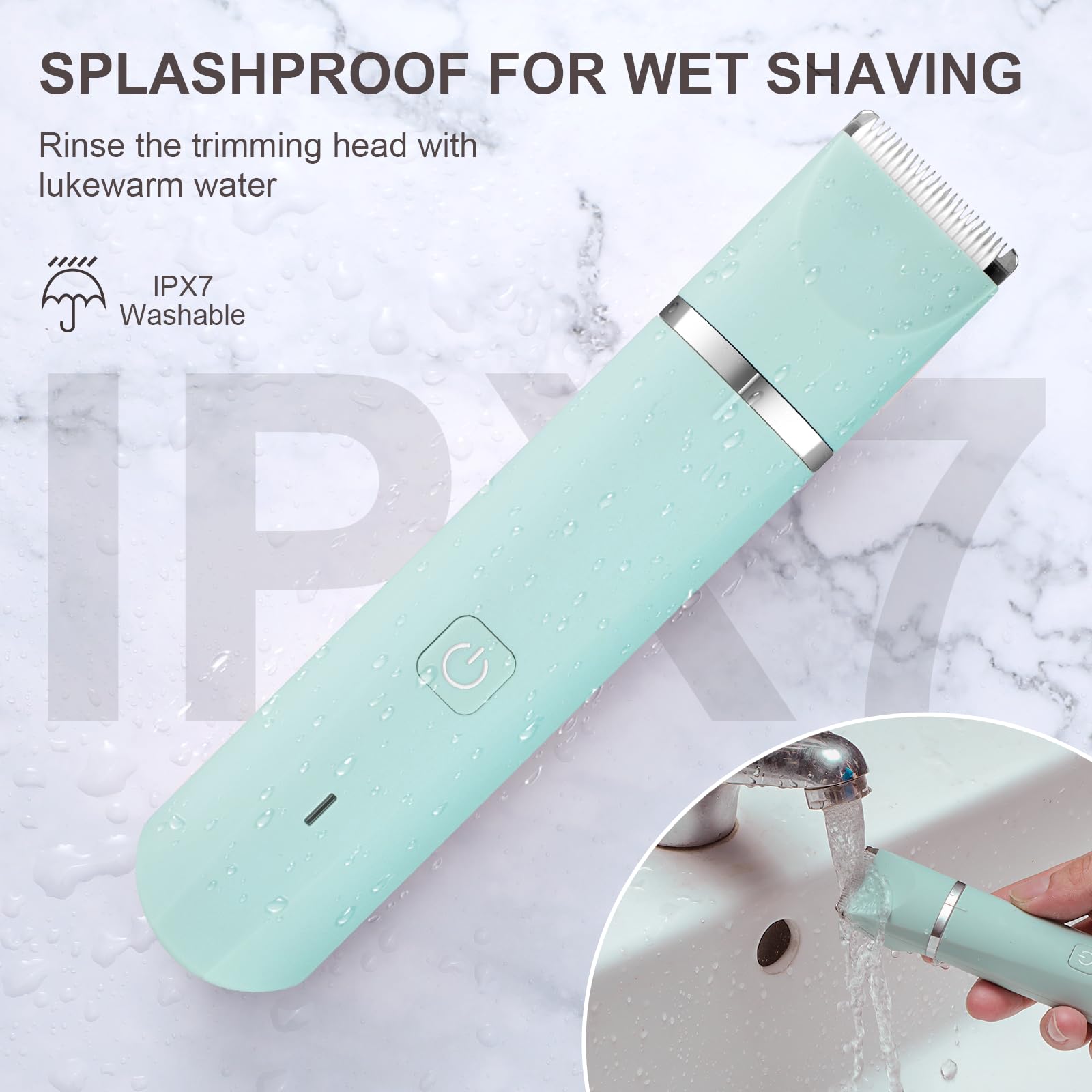 Recortadora de bikini para mujer, maquinillas de afeitar eléctricas para mujer, IPX7 impermeable y fácil limpieza, hoja de cerámica, recortadora de pelo púbico recargable para mujer, verde 5