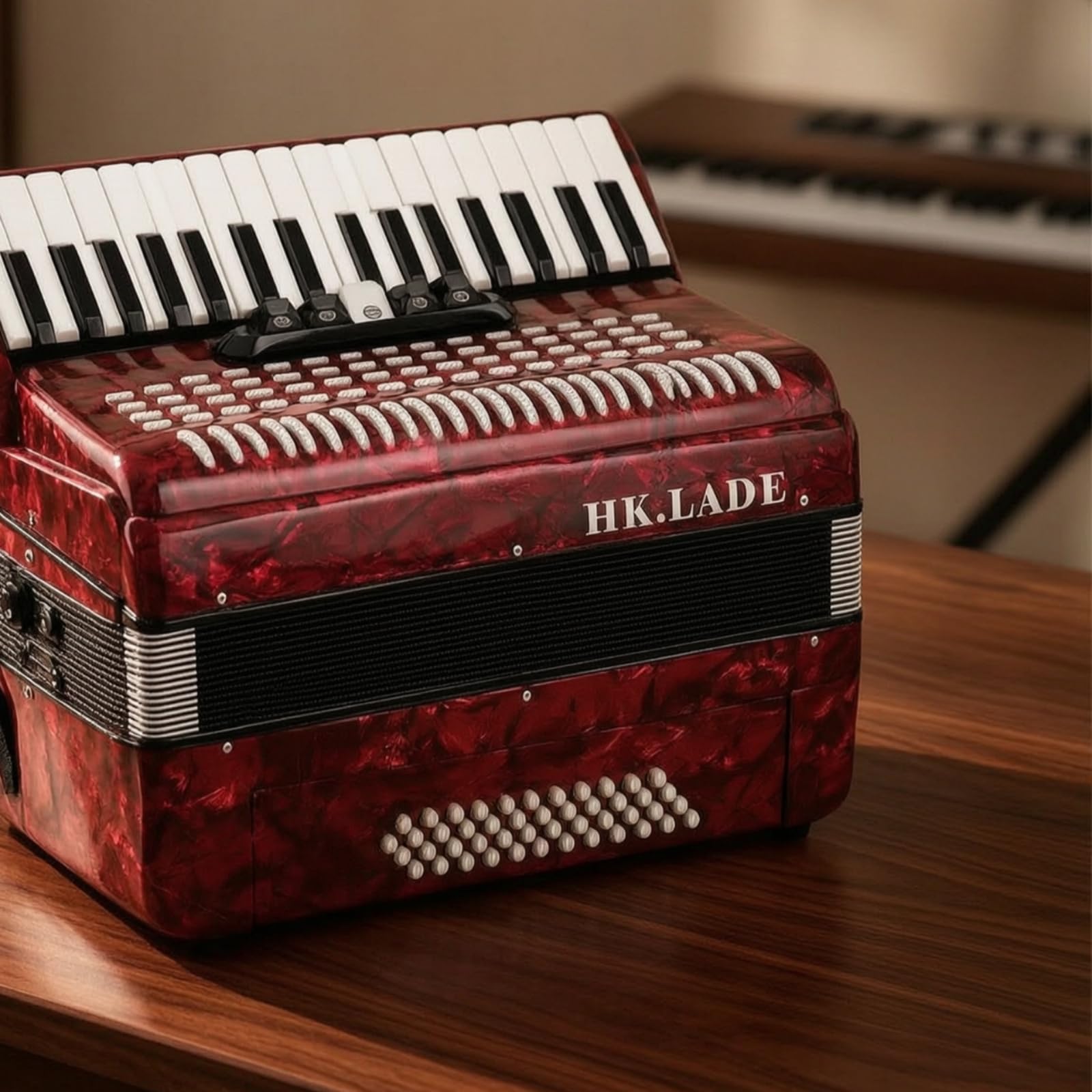 Fisarmonica a Tastiera Fisarmonica Pianoforte 34 Tasti 48 Bassi Bottoni Mantice con Spallacci Borsa Tasti Reattivi Disposizione Ergonomica Adatta per Scuola Banda Concerto