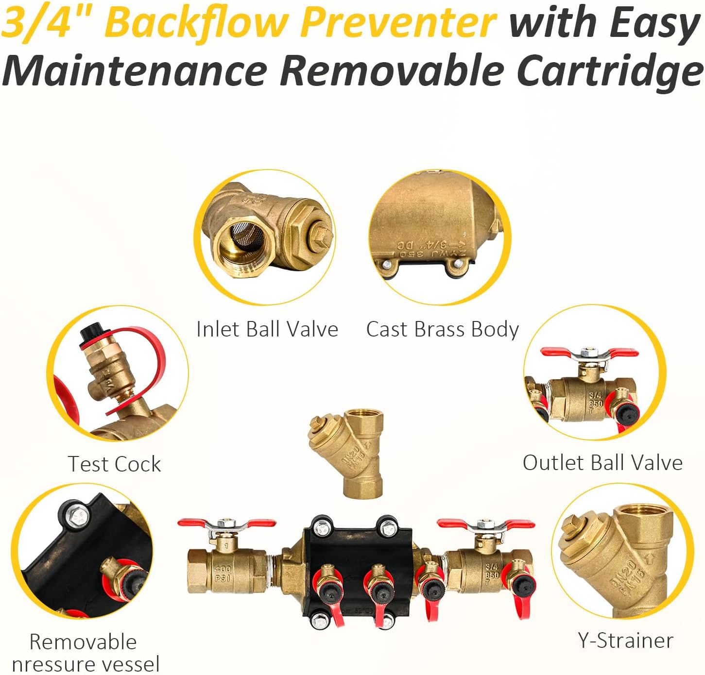 34-350 3/4" 350 Double Check Backflow Preventer and 3/4 Inch SXL Cast Bronze Wye Strainer
