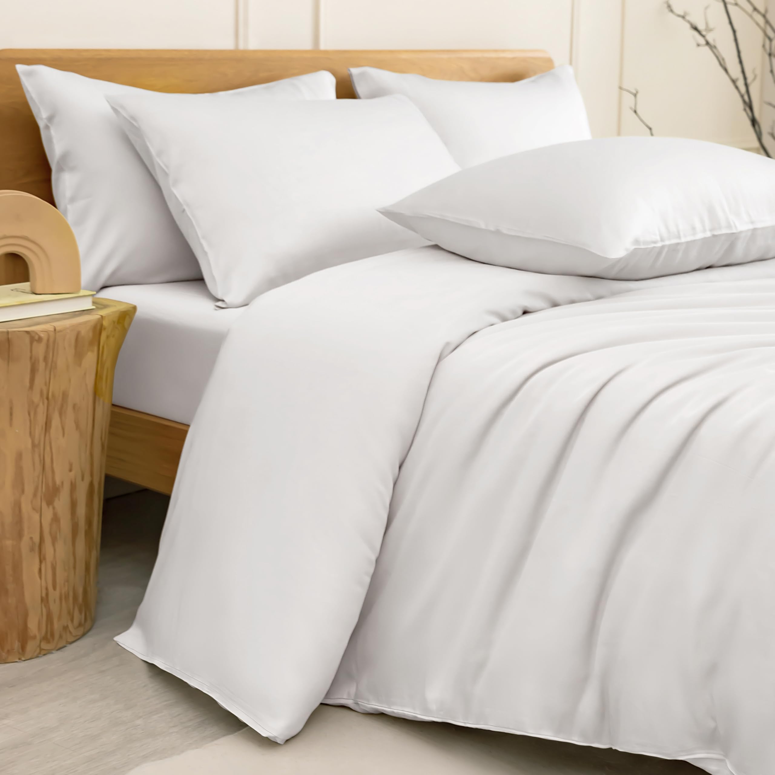 Cube Home - Lenzuolo con Angoli di Lusso, Tasca Profonda - in Bambù Naturale 100%, Morbido, Traspirante, Antibatterico, Anti-Allergico, Emperor - Bianco