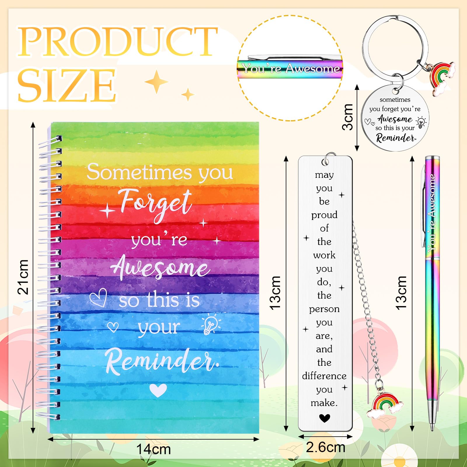 4 Pcs Thank You Inspirational Notebook Set including Rainbow Pen, Keyring and Bookmark, May You Be Proud of The Work You Do - Image 2