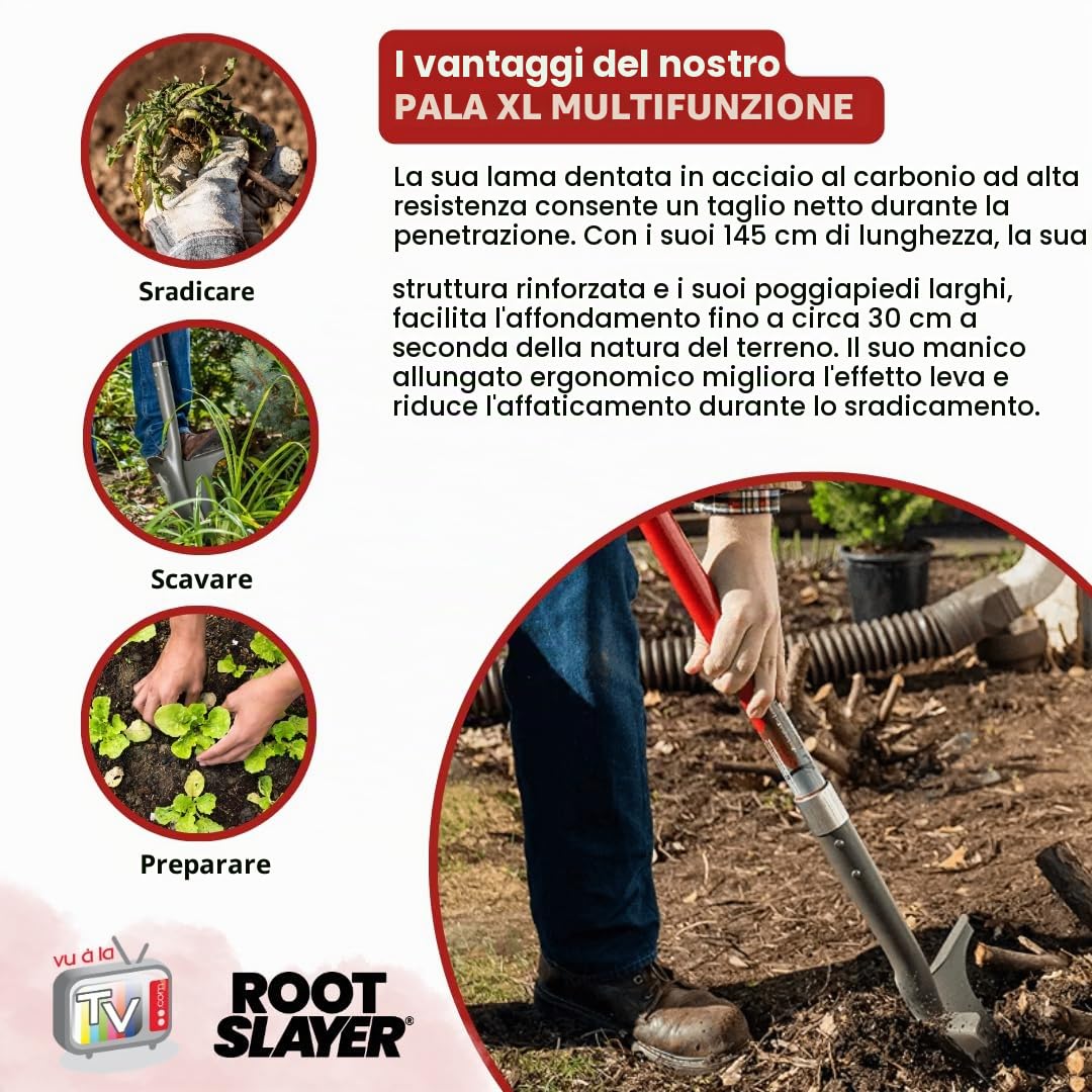Venteo ROOTSLAYER - Paletta con manico allungato XL, lama a V, denti ultra affilati in acciaio al carbonio