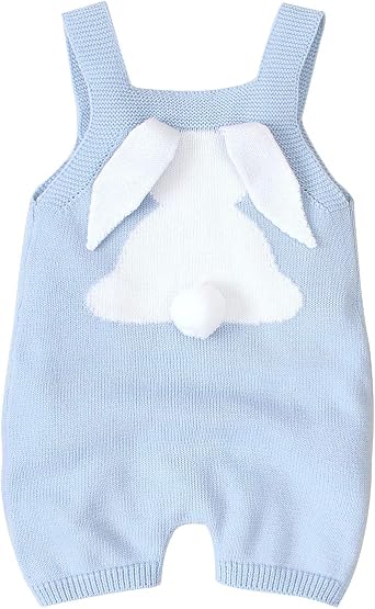 MoZiKQin Baby Girl Boy Easter Bunny Romper Sleeveless Knitted Bodysuit Jumpsuit My 1st Easter Outfit Cute Clothes