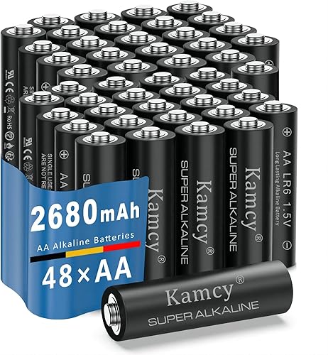 KAMCY Baterías alcalinas AA de 1.5 V, pilas dobles A, paquete de 48 baterías doble A de alta capacidad, batería AA alcalina para dispositivos