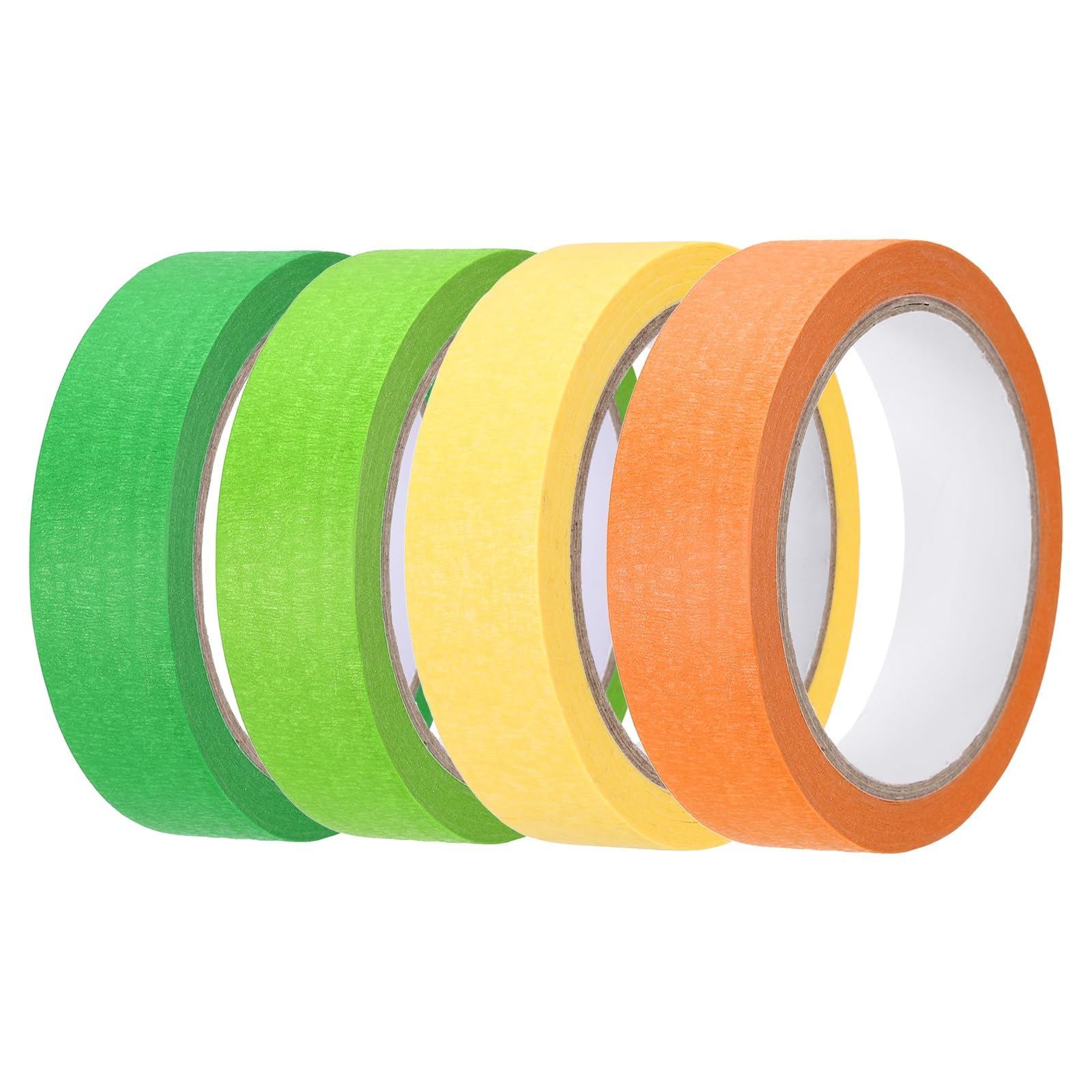 sourcing map 4pcs 25mm x 20 Meters Colored Masking Tape Universal Crepe Paper Colorful Masking Painter Tape for Art Drawing DIY Handcraft Sealing, Yellow Orange Green