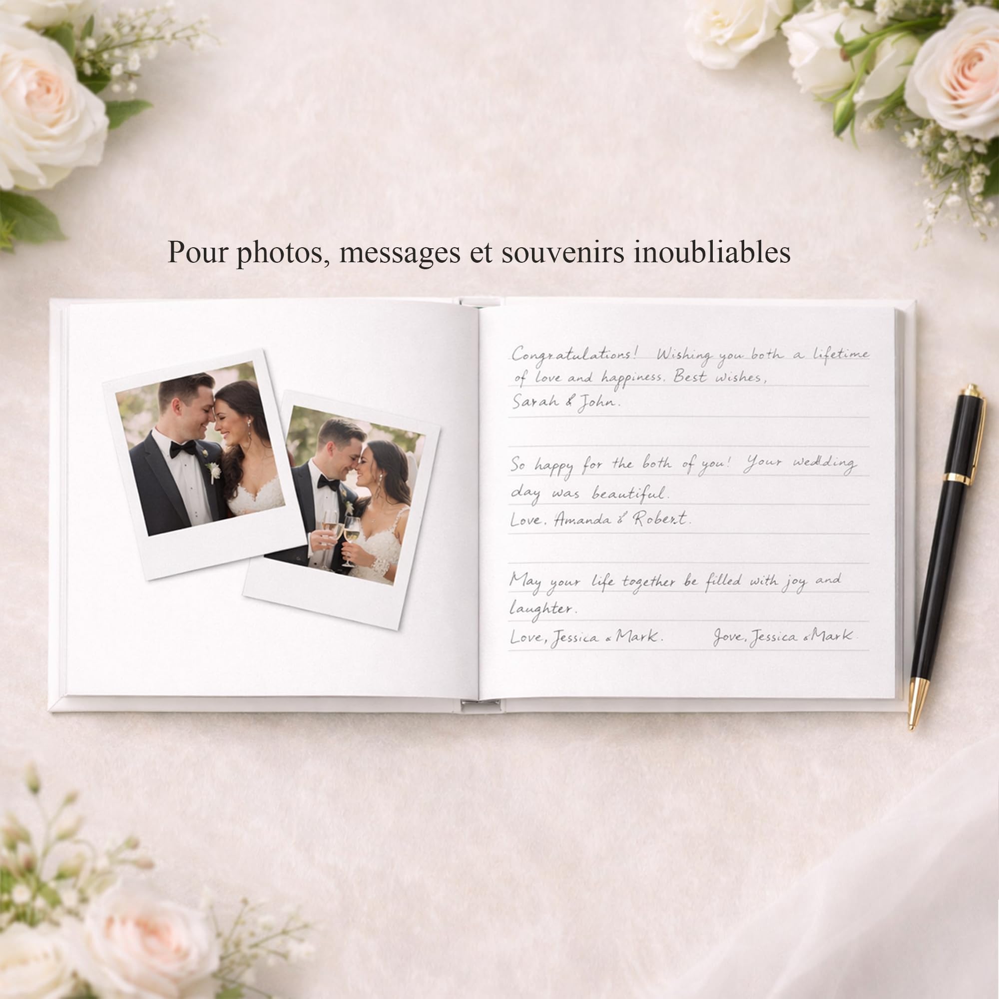 Livre d’or mariage personnalisé – Livre invités élégant couverture rigide – Album souvenir réception avec pages lignées – Livre d’or personnalisé mariage (60 pages)