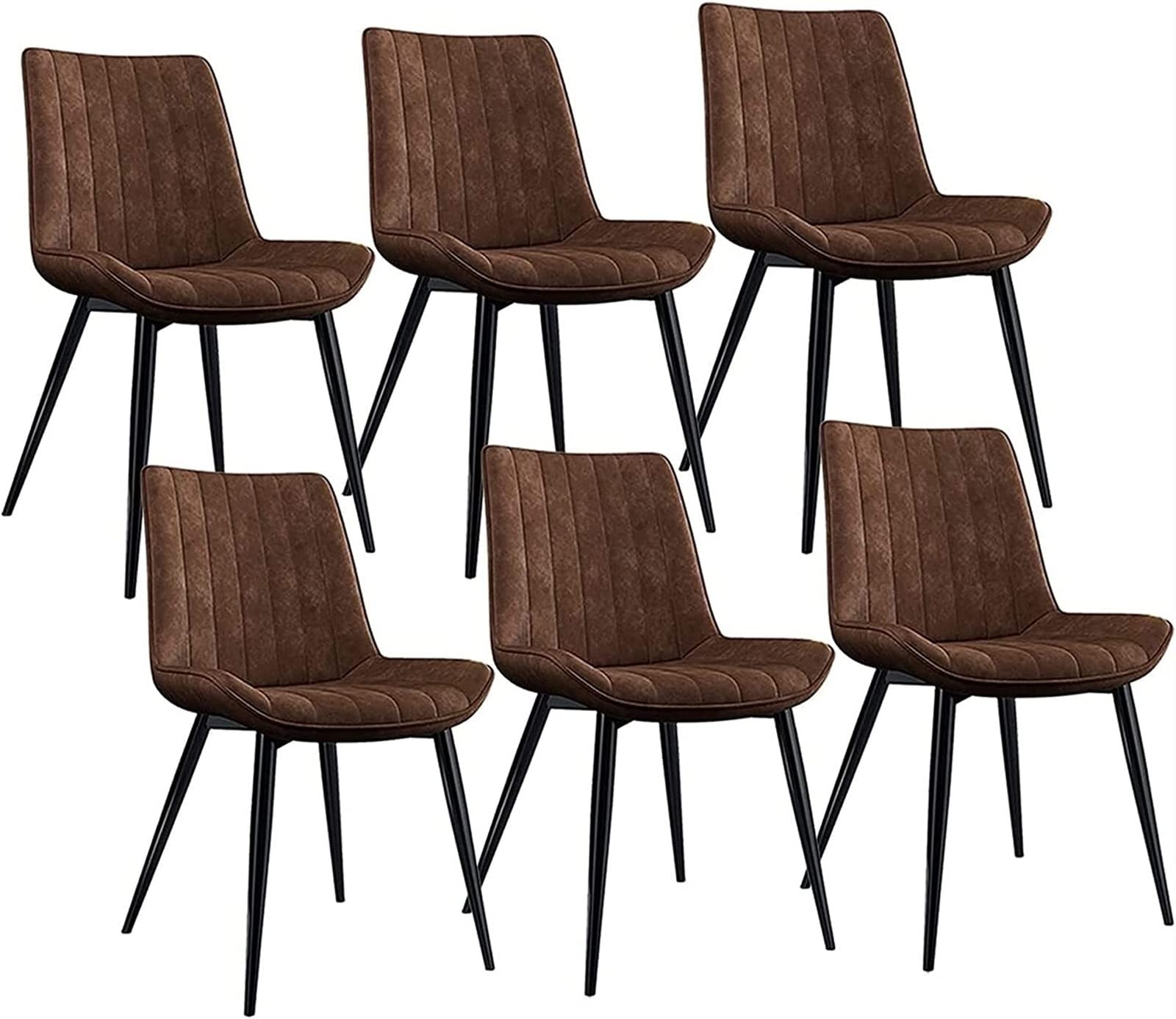 SJIALEN Modern PU Leather Dining Chairs Set of 6, for Office Lounge Kitchen Bedroom Chairs Sturdy Metal Legs Makeup Chair Kitchen Chair (Color : Brown, Size : Black Legs)