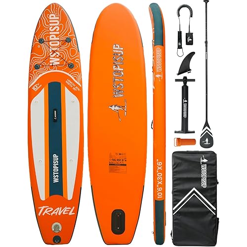 Inflatable Stand Up Paddle Board, 10'6" Premium Paddleboard with All Premium SUP Accessories & Backpack,Adjustable Paddle,Non-Slip Deck Pad,Fin, Safety Leash, Hand Pump