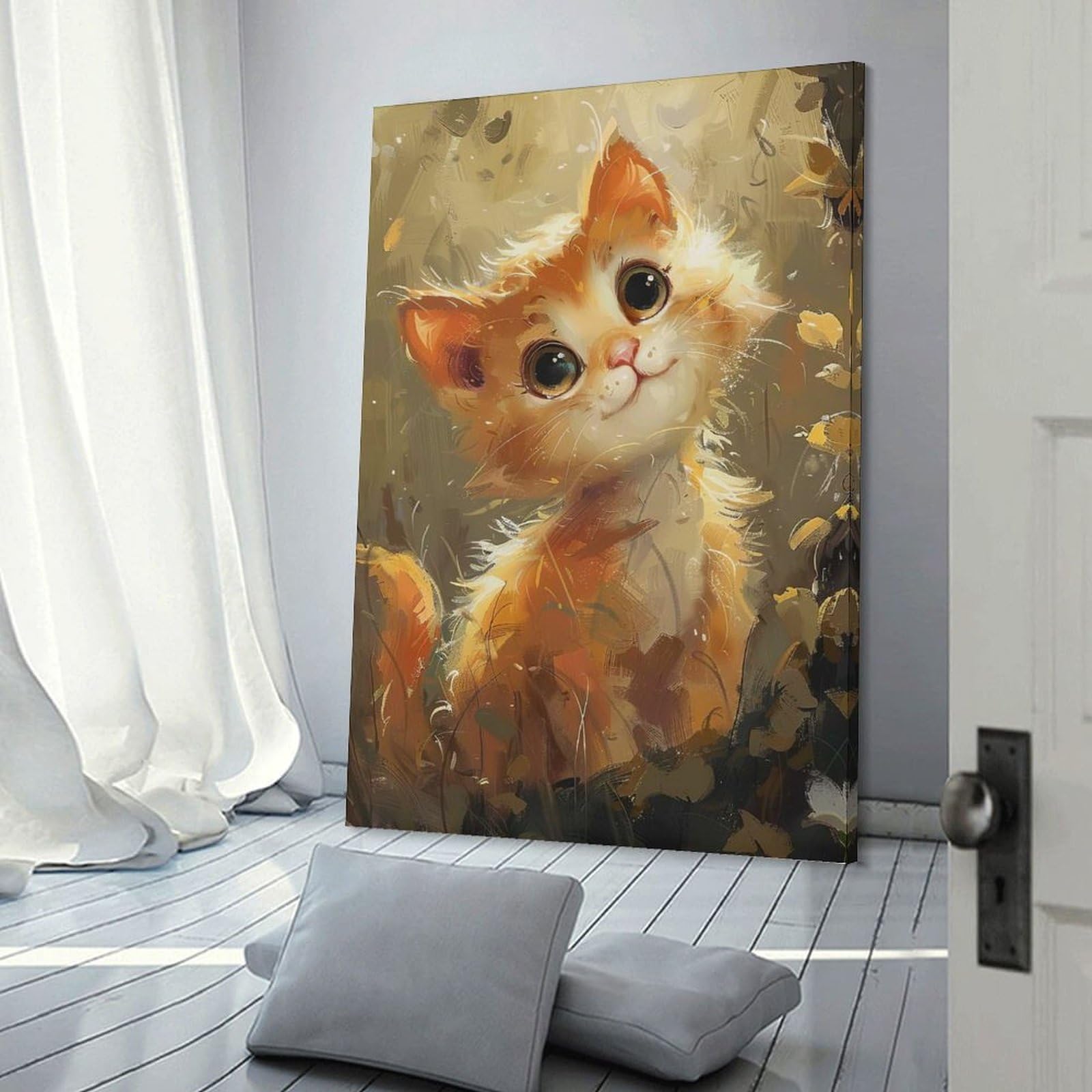 Junmoney Cute Orange Cat Home Decor Wall Art, 08x12inch(20x30cm), for Apartments, Flats Or New Home Decor, An Easy Choice for New Home Styling