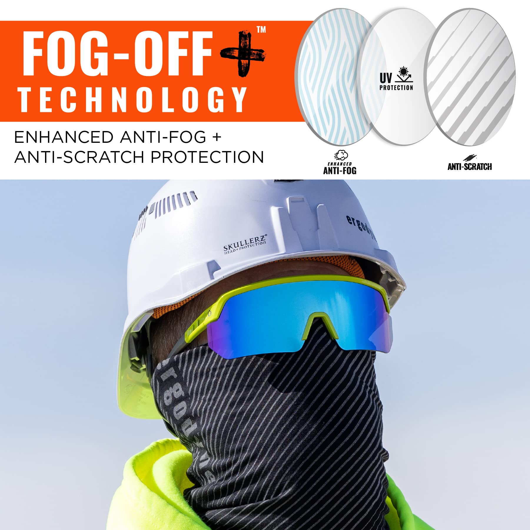 Ergodyne Skullerz Aegir Anti-scratch & Enhanced Anti-fog Safety Glasses, Sunglasses - Mirrored Lenses Gafas de seguridad antiarañazos y antivaho Unisex adulto (Pack de 1)
