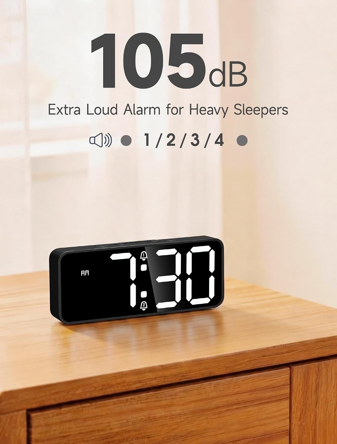 Cadmos Battery Operated Small Digital Alarm Clock — Cordless or Plug-in, Extra Loud 105dB for Heavy Sleepers Adults, LED Bedside Desk Clock for Bedroom, 2 Alarms, 5-Level Dimmer, DST(Black+White)