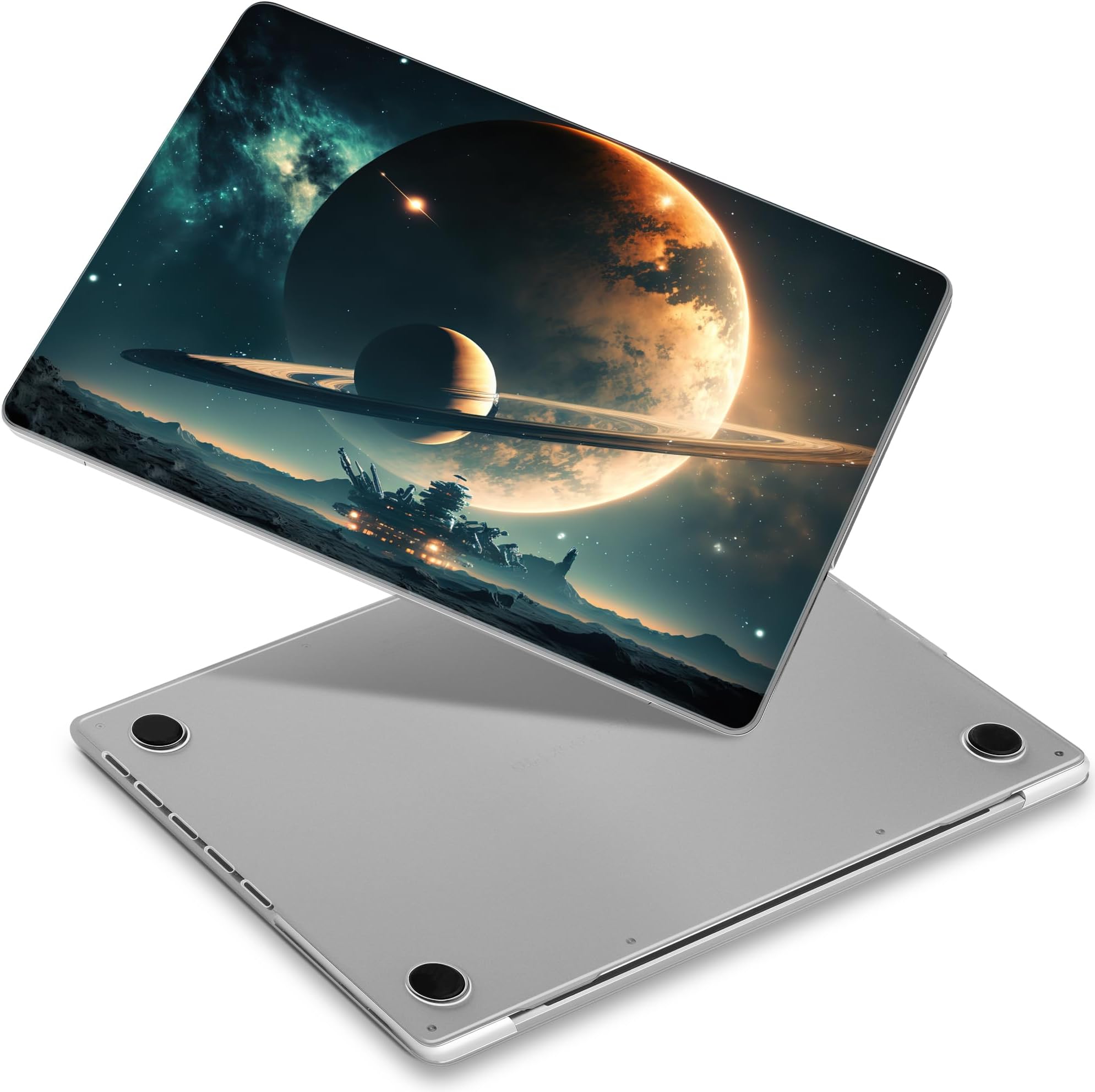 for M3/M2/M1 MacBook Pro 14" Case 2023 2021 Released A2918/ A2992/ A2779/ A2442, Hard Shell Case with Keyboard Cover+Screeen Film+OTG Adapter+2 Webcam Covers, Space Planets