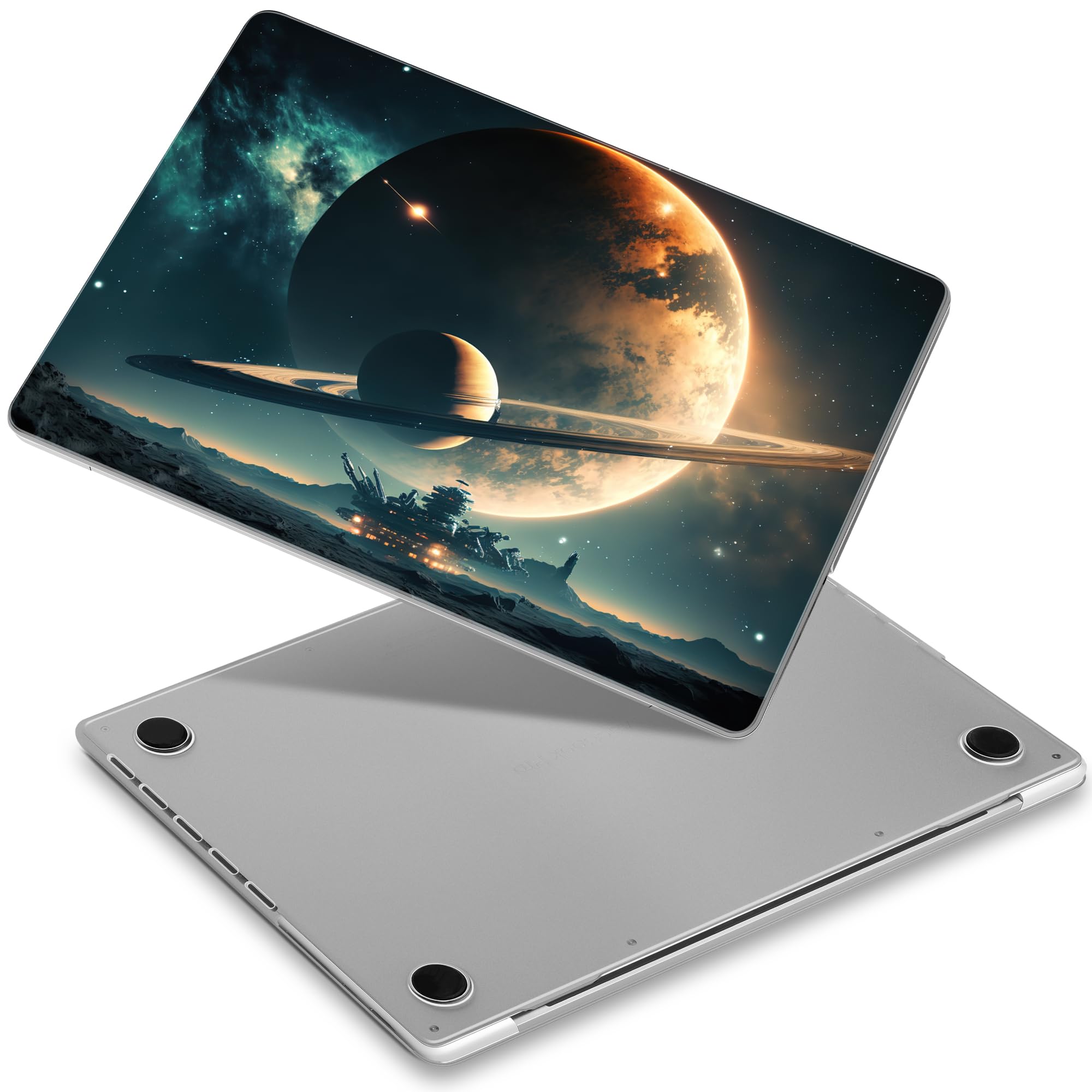 for M3/M2/M1 MacBook Pro 14" Case 2023 2021 Released A2918/ A2992/ A2779/ A2442, Hard Shell Case with Keyboard Cover+Screeen Film+OTG Adapter+2 Webcam Covers, Space Planets