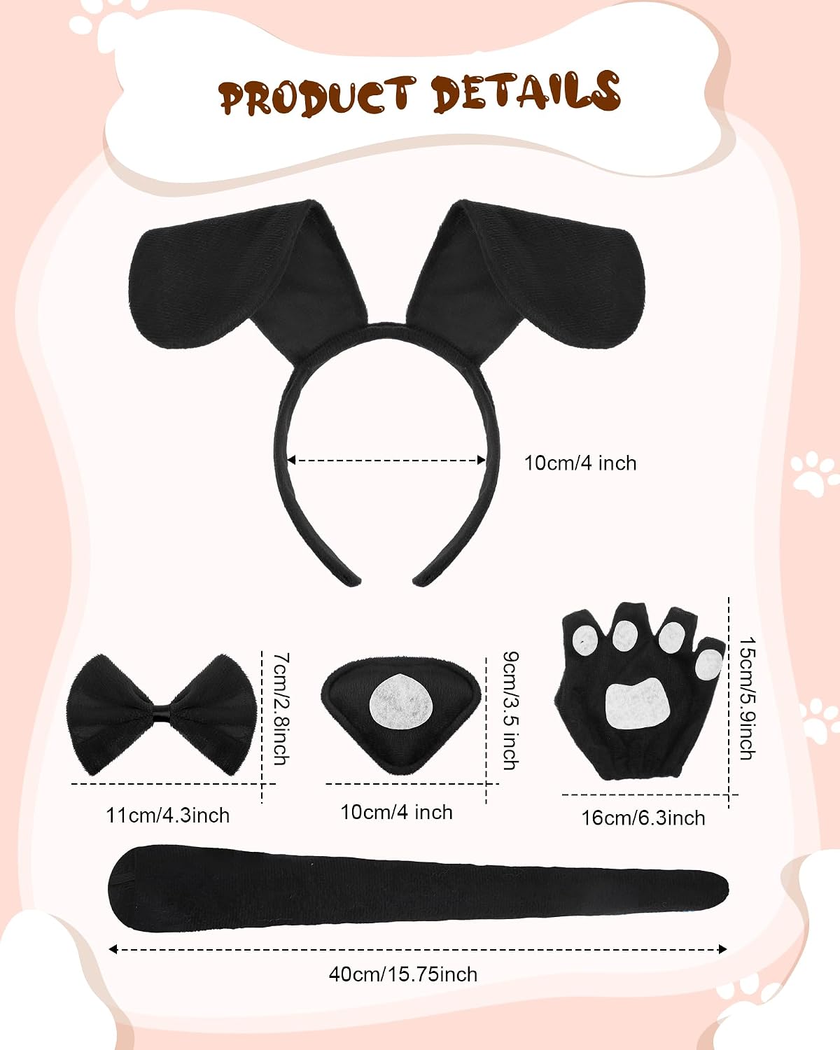 Condition photo showing Good Condition for syhood puppy dog costume set ears headband bowtie nose tail paw gloves accessories for carnival