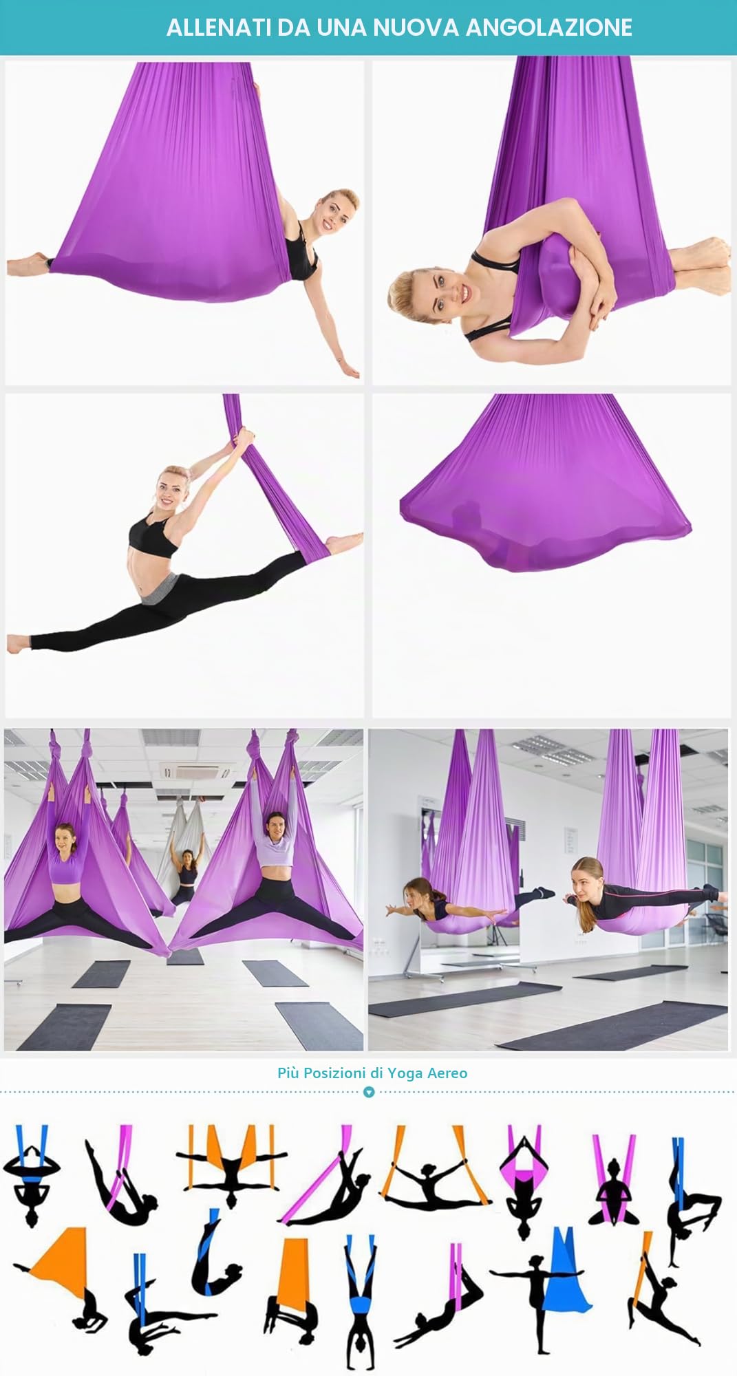 Yoga Set per Adulti, Accessori per Yoga, Carico 500 kg, Incluso Hardware di Installazione Completo