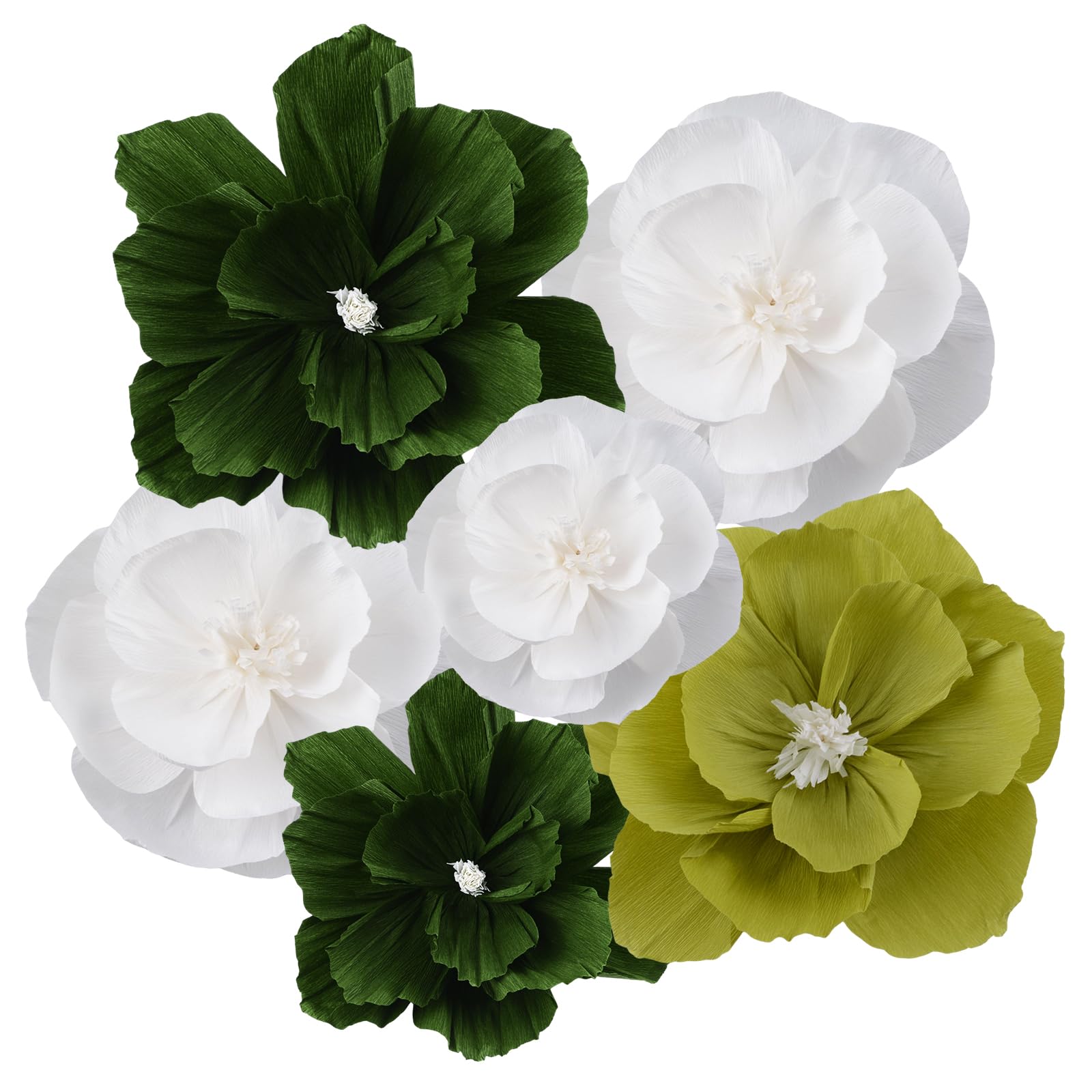 Fleurs artificielles en papier crépon vert | Lot de 12 déco murale et table