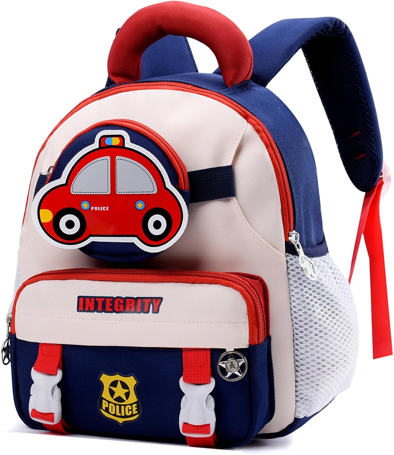 Preschool Backpack Set for Boys Girls 2-in-1 Toddler Kids Backpack 12in with Detachable Waist Bag Water-Resistant Oxford, Dark Blue Car