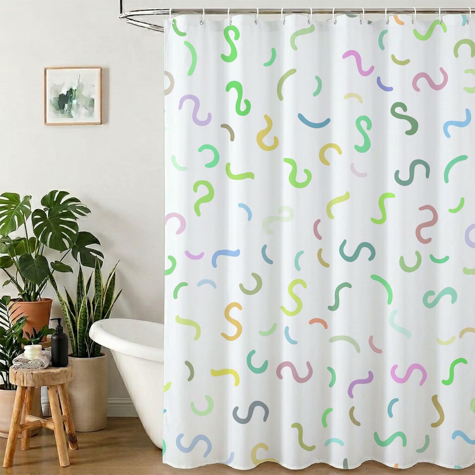 Rideau de Douche 220x200 cm - Tissu Polyester Imperméable Anti-Moisissure - 12 Anneaux Inclus - Ourlet Lesté pour Stabilité - Lavable - Idéal de Baignoire et Douche - Moderne & Coloré Y1#511