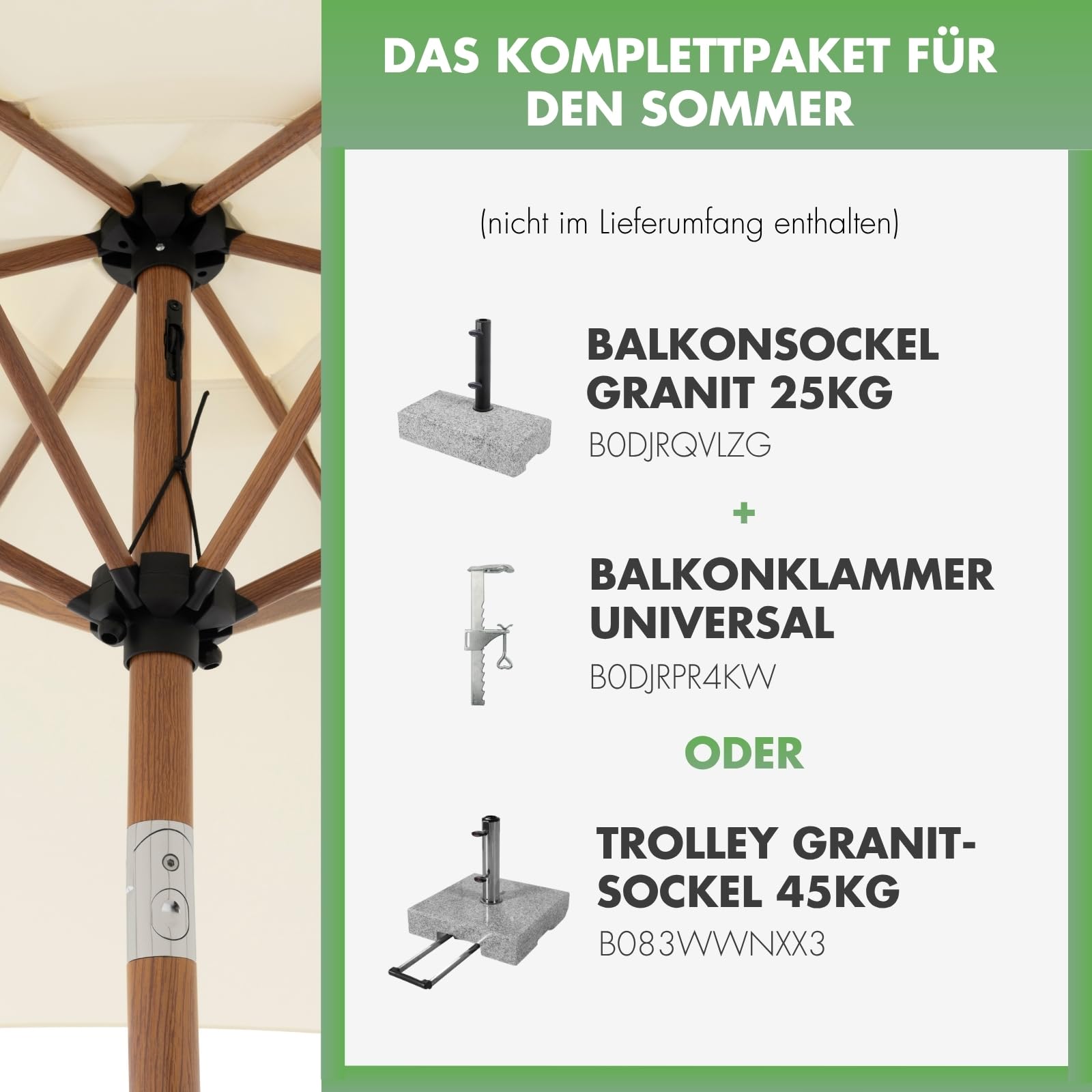 Doppler City Wood Balkonschirm, Mittelmast, 250 cm in verschiedenen Farben