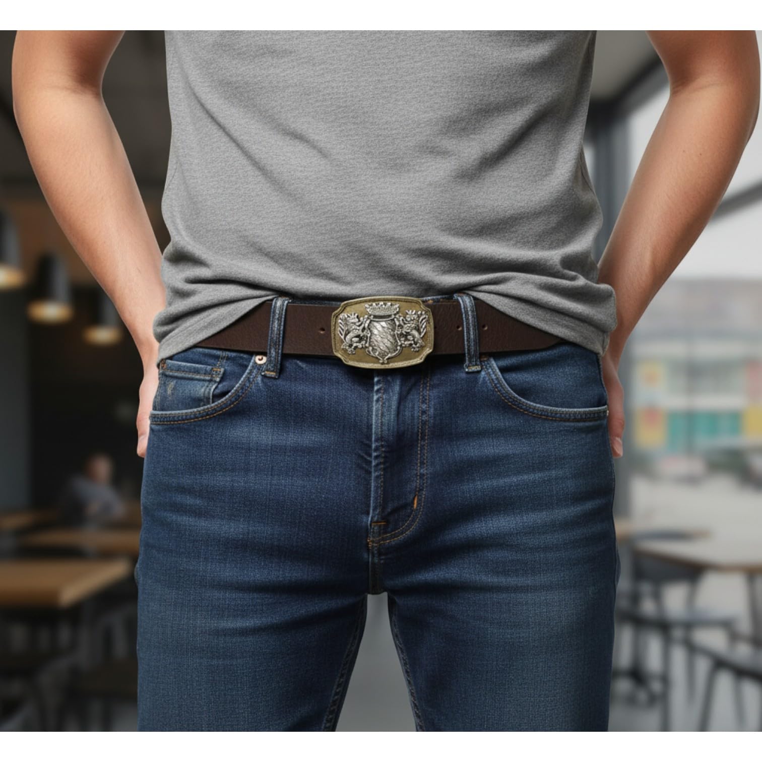 FRONHOFER Trachtengürtel Herren 100% echtes Leder 4 cm Breite zweifarbige Schnalle Bayern Wappen Druckknopf wechselbar Größen 90 95 100 105 110 115 120 125 Made in Germany