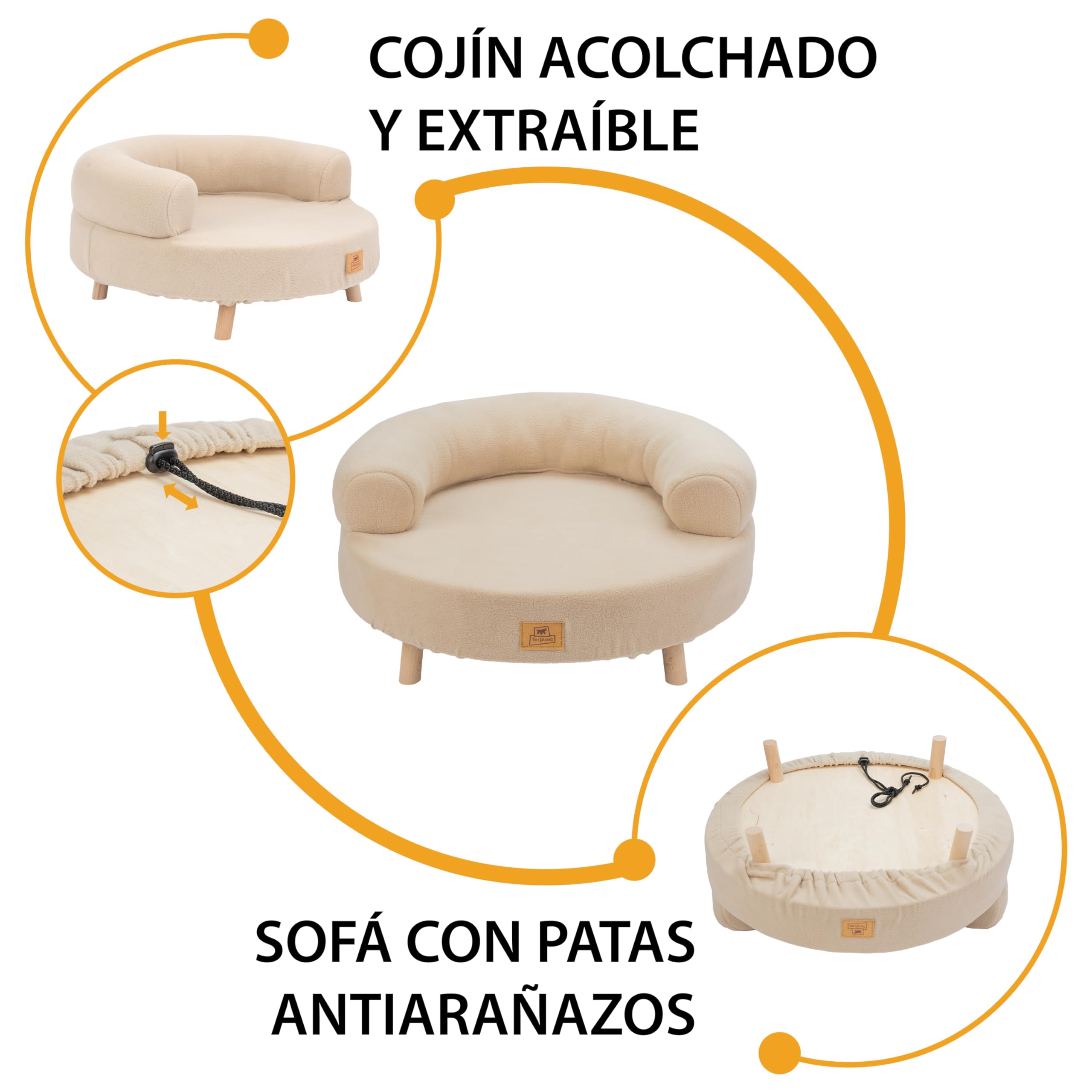 Ferplast Cama para Perros y Gatos en Madera certificada FSC® con cojín Suave, Estilo, Comodidad y Durabilidad, diám. 56 x h 29 cm.