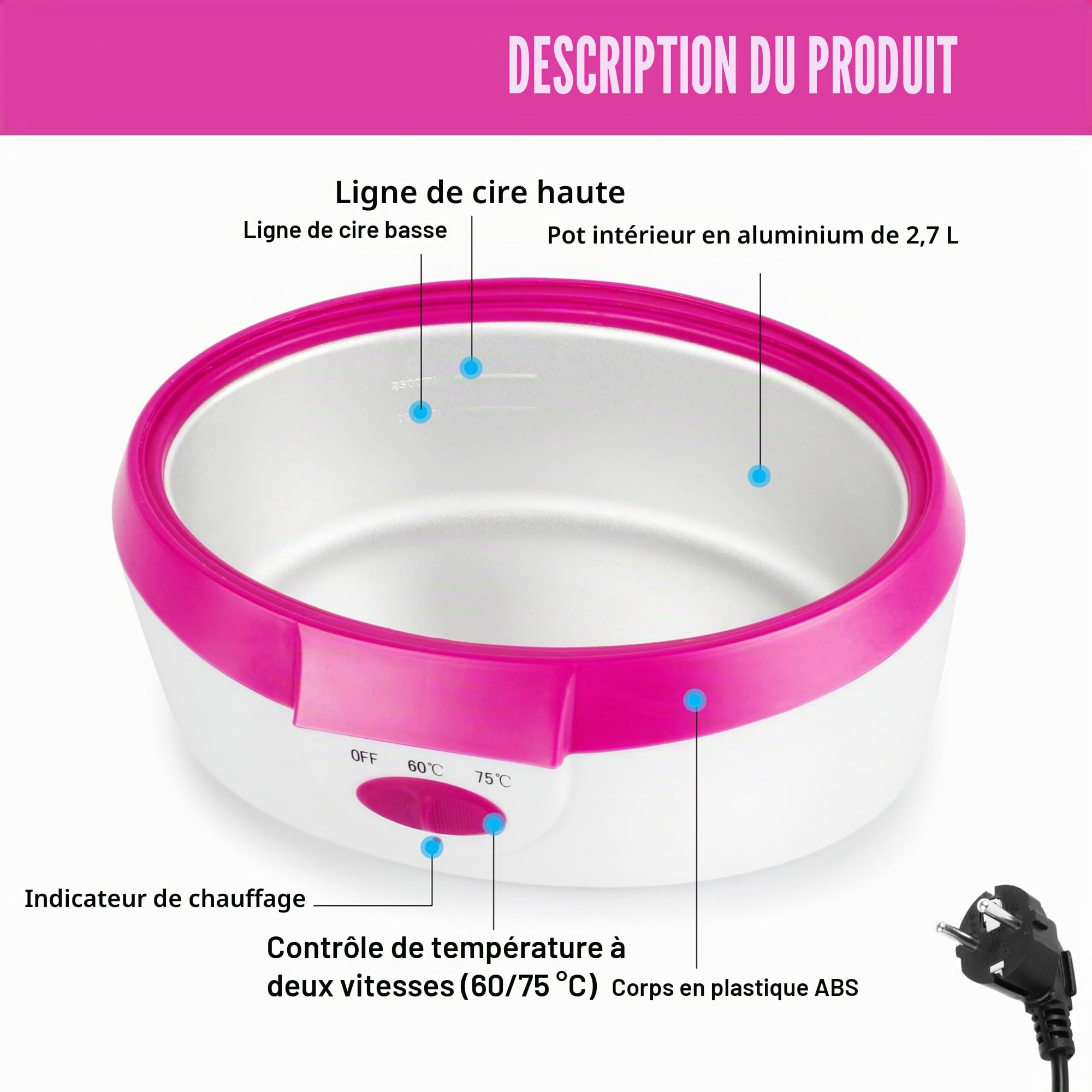 Bain de Cire Forever Speed 265W Bains de Paraffine pour Mains et Pieds Électrique Rose