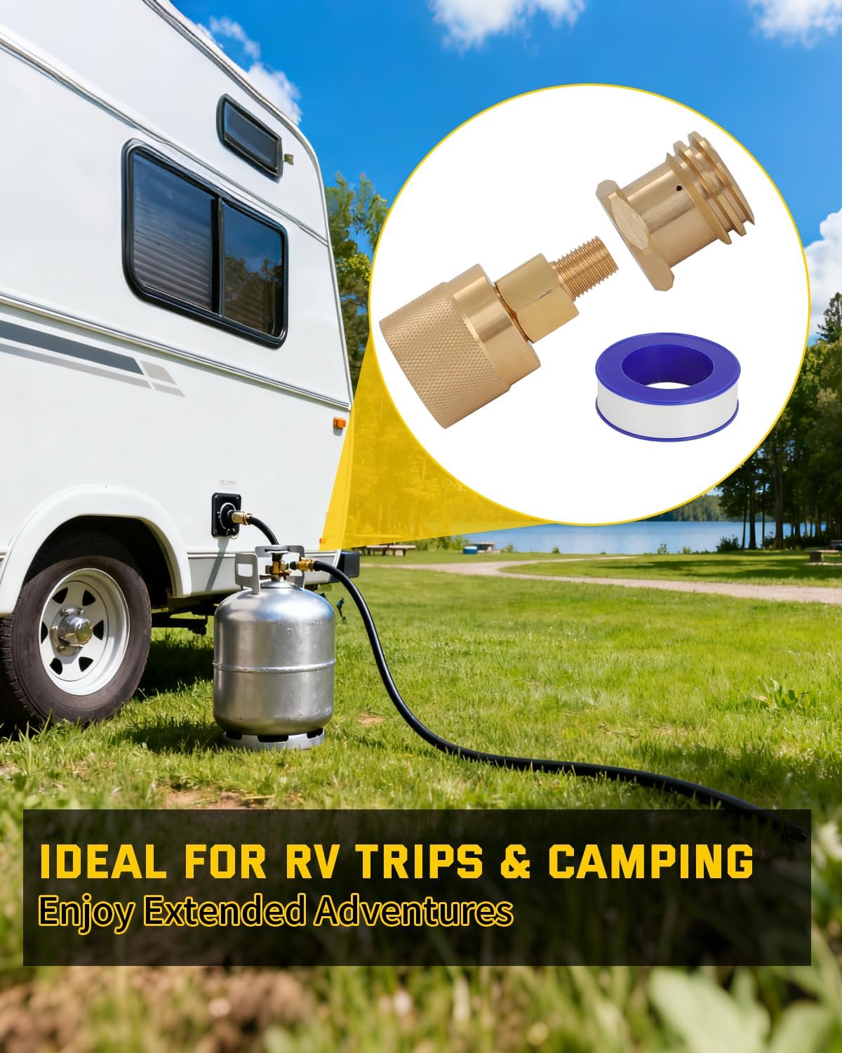 Forklift Propane Tank Adapter - Connect 1-1/4" Forklift Tank to 1-5/16" BBQ, Patio Heater & RV. Durable Brass, Female Forklift to Male Acme & POL (Ideal for DIY & Home Backup)