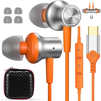 USB C Earbuds for iPhone 17 Pro Max 16 15 17e 16e Magnetic Wired Headphone for Samsung S26 Ultra S25 FE S23 A17 A36 In Ear Noise Canceling Headset Type C Earphone for iPad A16 Pixel 9a 10a 10 9