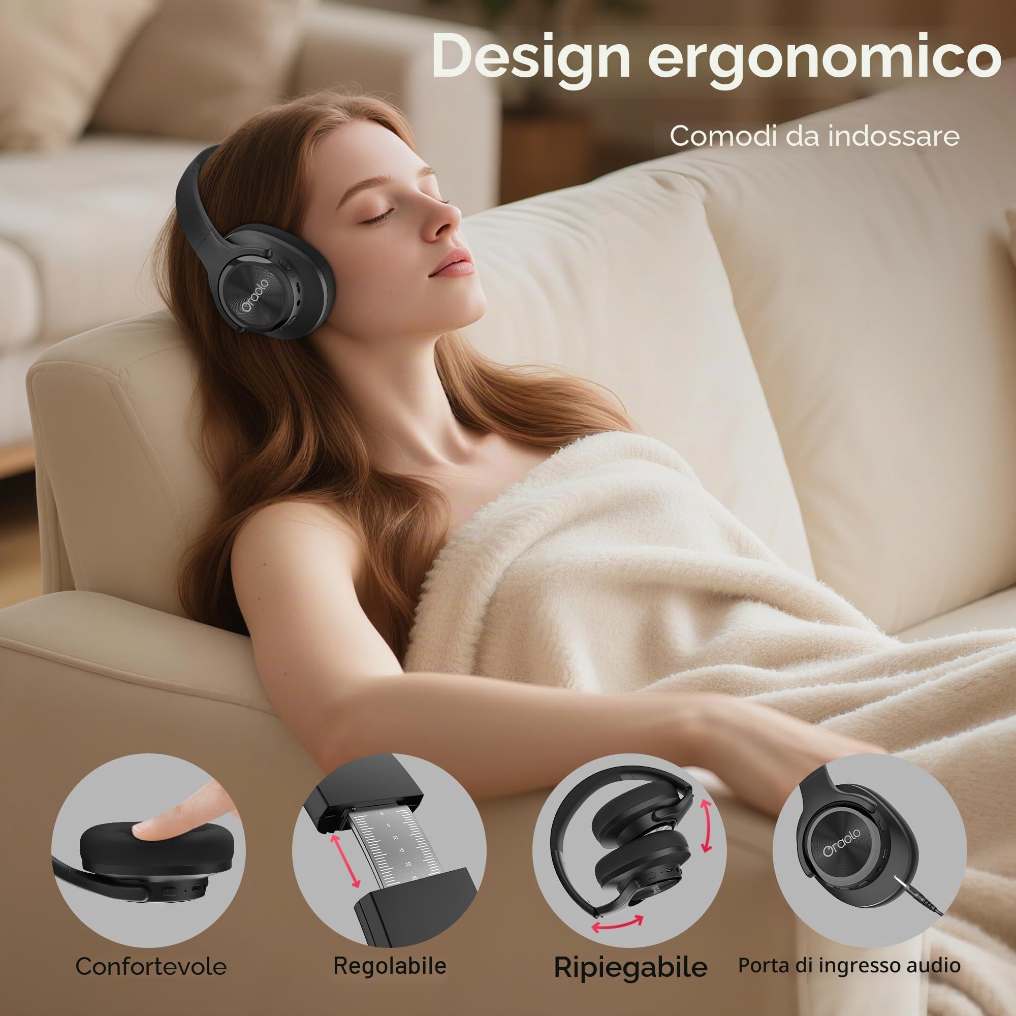 oraolo Cuffie Bluetooth Over Ear Wireless Headphone