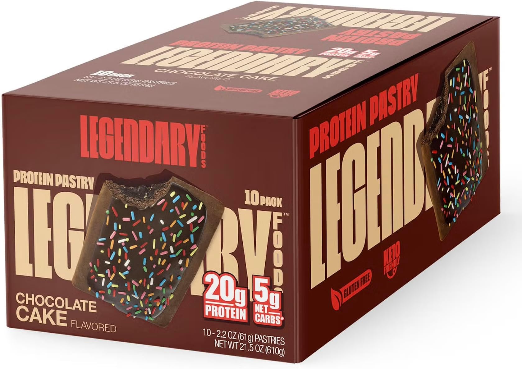 20 gr Protein Bar Alternative Tasty Pastry | Low Carb gluten free | Keto Friendly | No Sugar Added | High Protein Snacks | On-The-Go Breakfast | Keto Food - Chocolate Cake (10-pack)