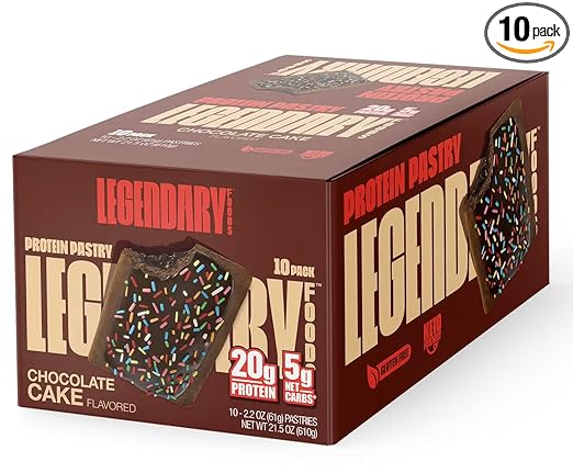 Legendary Foods 20g Protein Pastry - Low Carb Meal Replacement Bar - Low Glycemic, Gluten Free Protien Snacks - Healthy Keto Snack Box, 10x Zero Sugar Energy Bars - Bariatric Diabetic Friendly