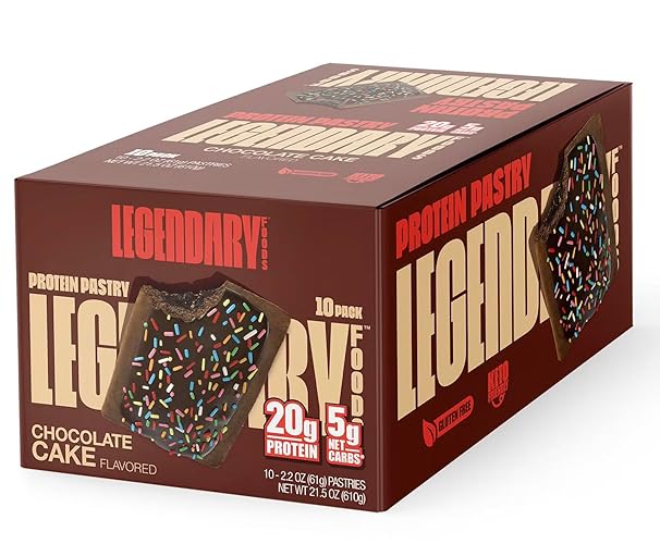 Legendary Foods 20g Protein Pastry - Low Carb Meal Replacement Bar - Low Glycemic, Gluten Free Protien Snacks - Healthy Keto Snack Box, 10x Zero Sugar Energy Bars - Bariatric Diabetic Friendly - Chocolate Cake - 2.2 Ounce (Pack of 10)