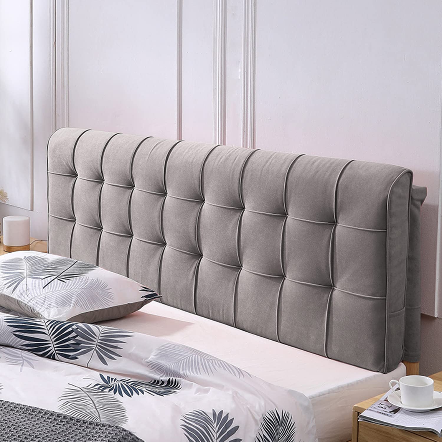 Cojín tapizado de terciopelo gris de gran tamaño extraíble para respaldo de cama, funda de color sólido, cabecero de 59 pulgadas incluido